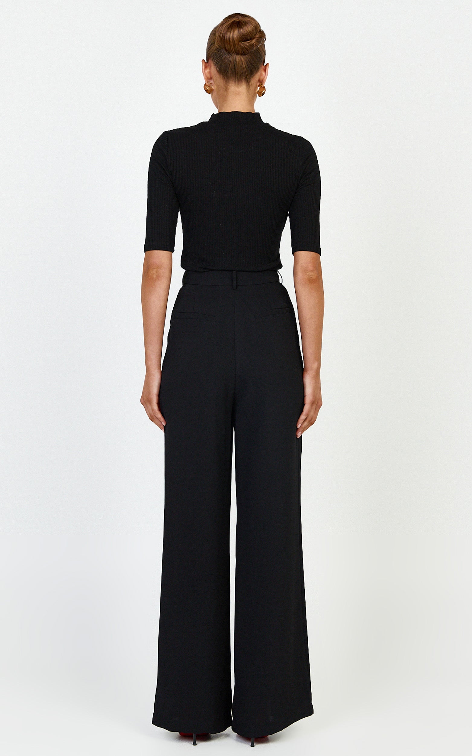 Bonnie Pants - High Waisted Tailored Wide Leg Pants in Black