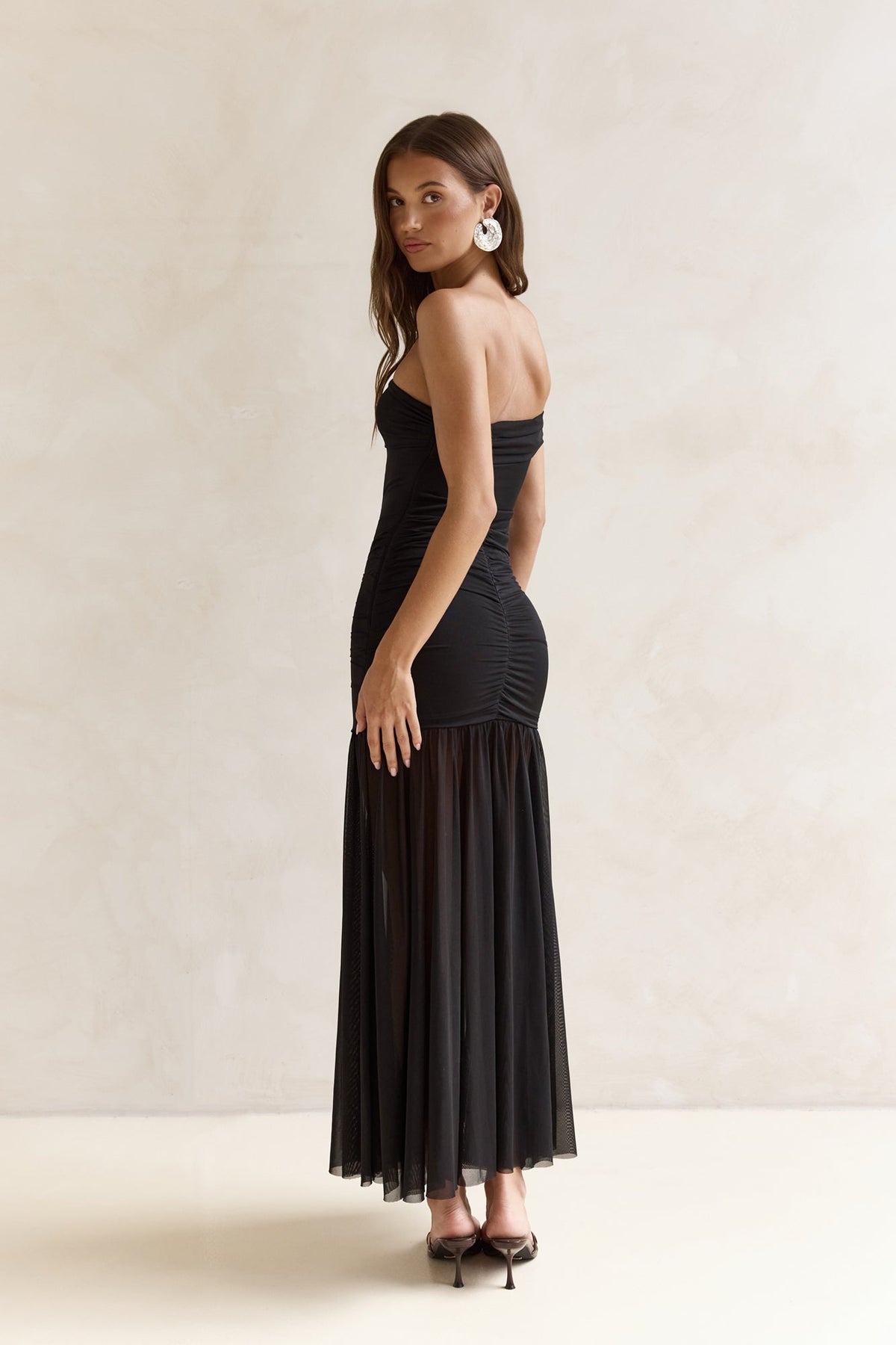 Serene Twilights One Shoulder Mesh Maxi Dress Black