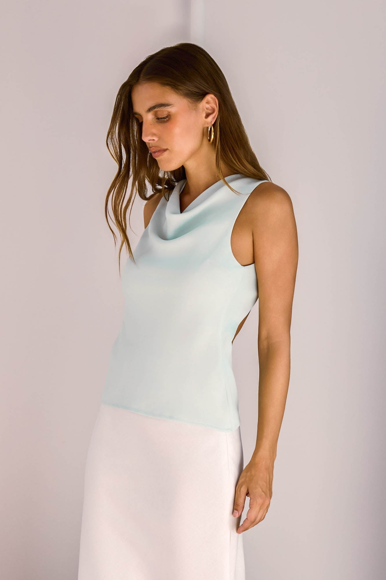 Understated Cool Tailored Cowl Top Mint