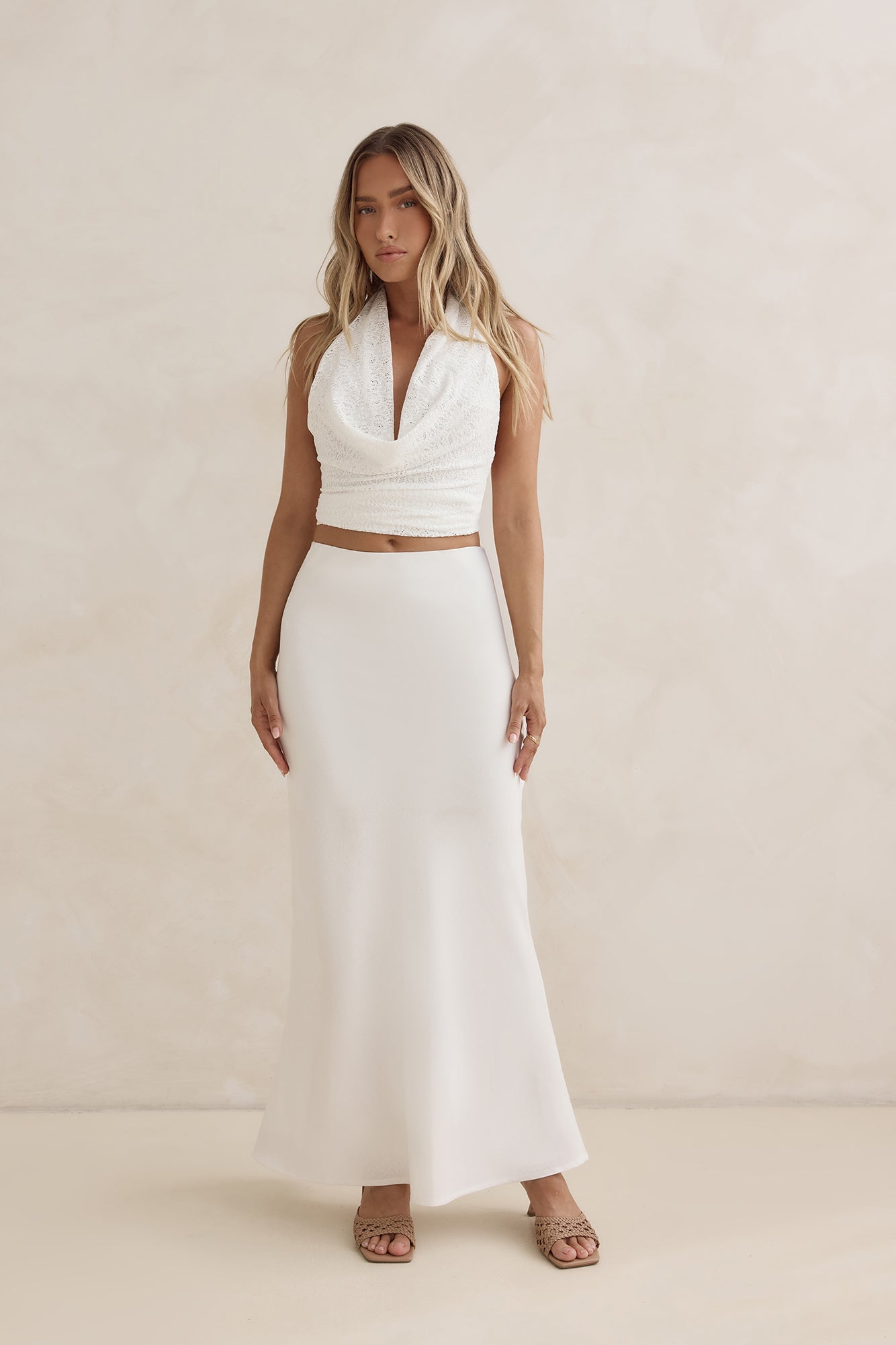 Sunset Drinks Linen Maxi Skirt White