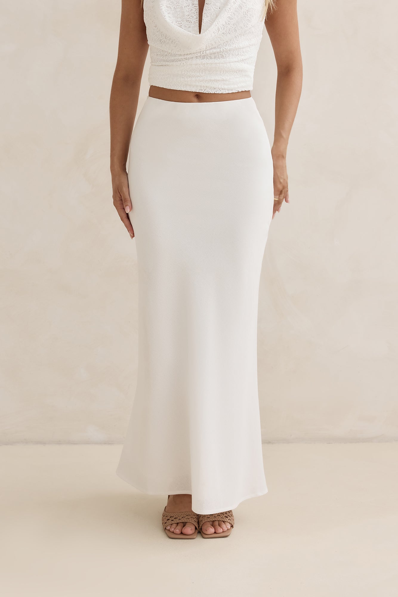 Sunset Drinks Linen Maxi Skirt White