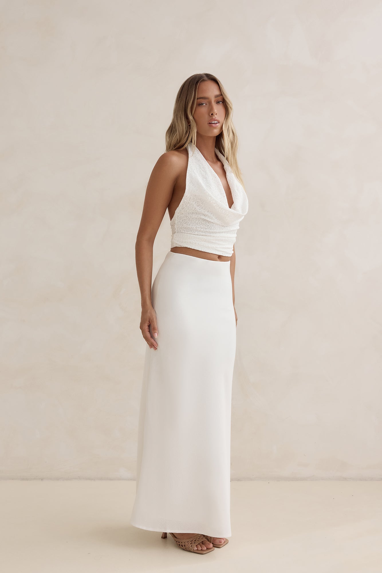 Sunset Drinks Linen Maxi Skirt White