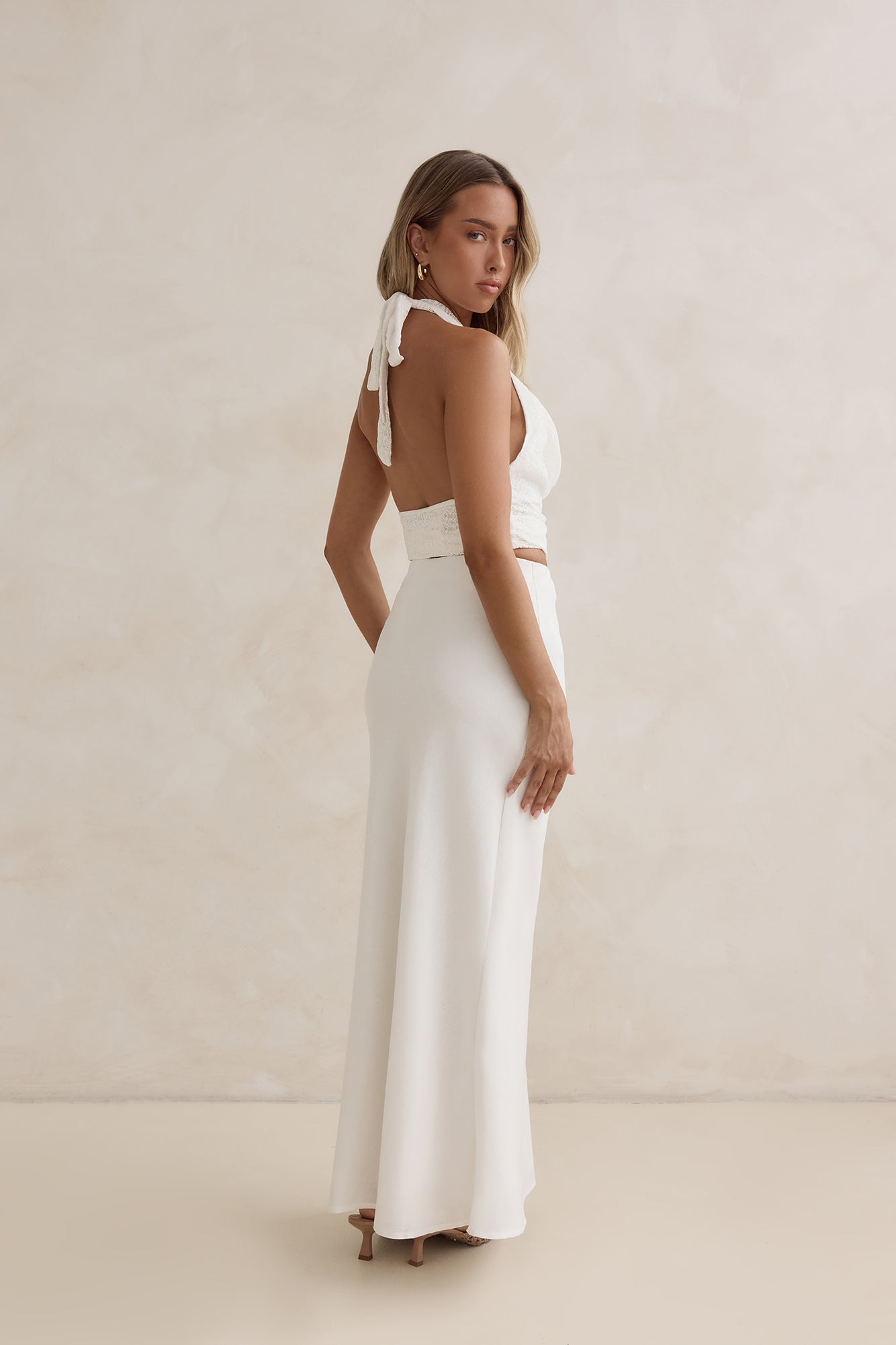 Sunset Drinks Linen Maxi Skirt White