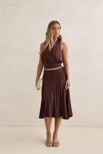 Dreamy Shores Midi Skirt Brown