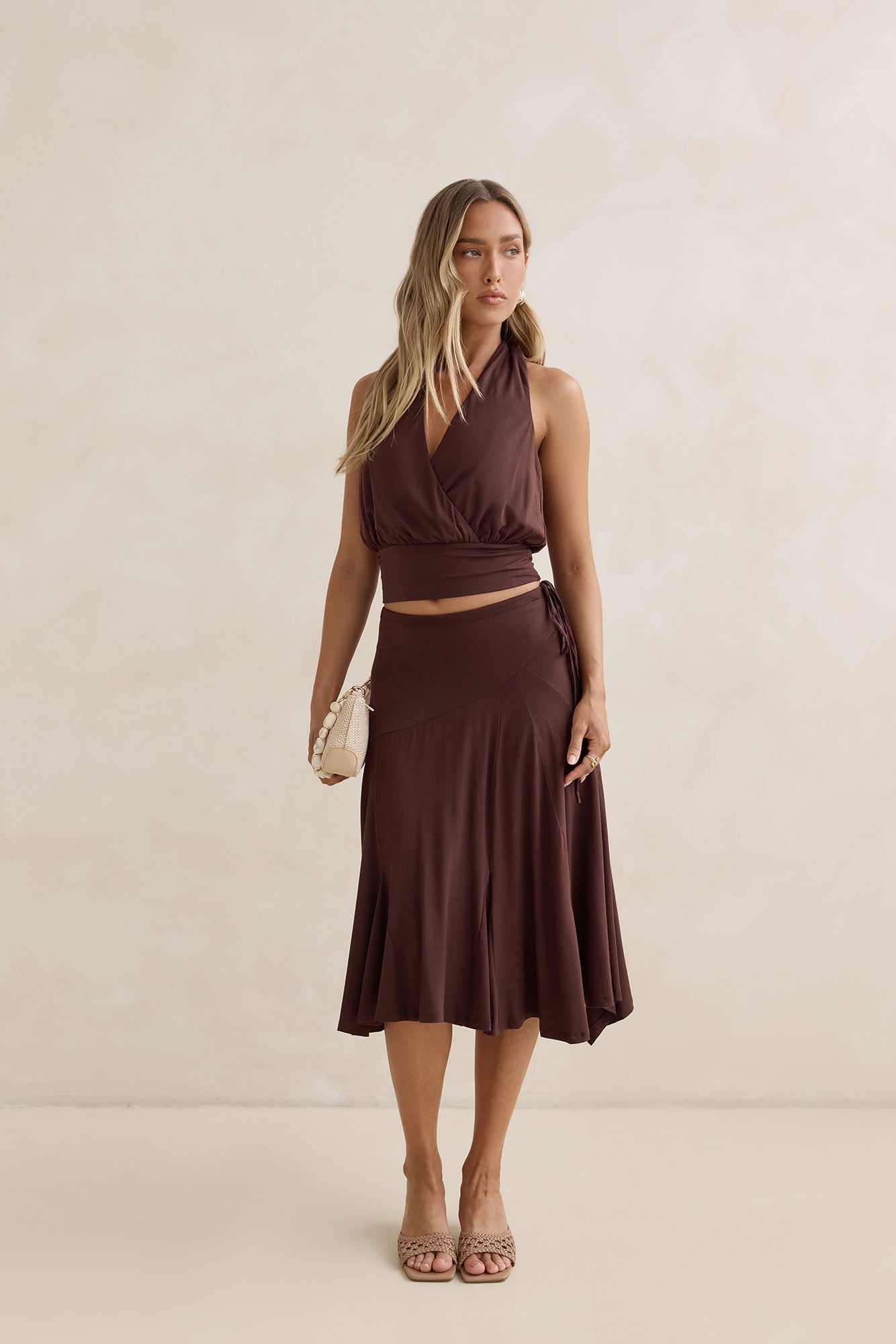 Dreamy Shores Midi Skirt Brown