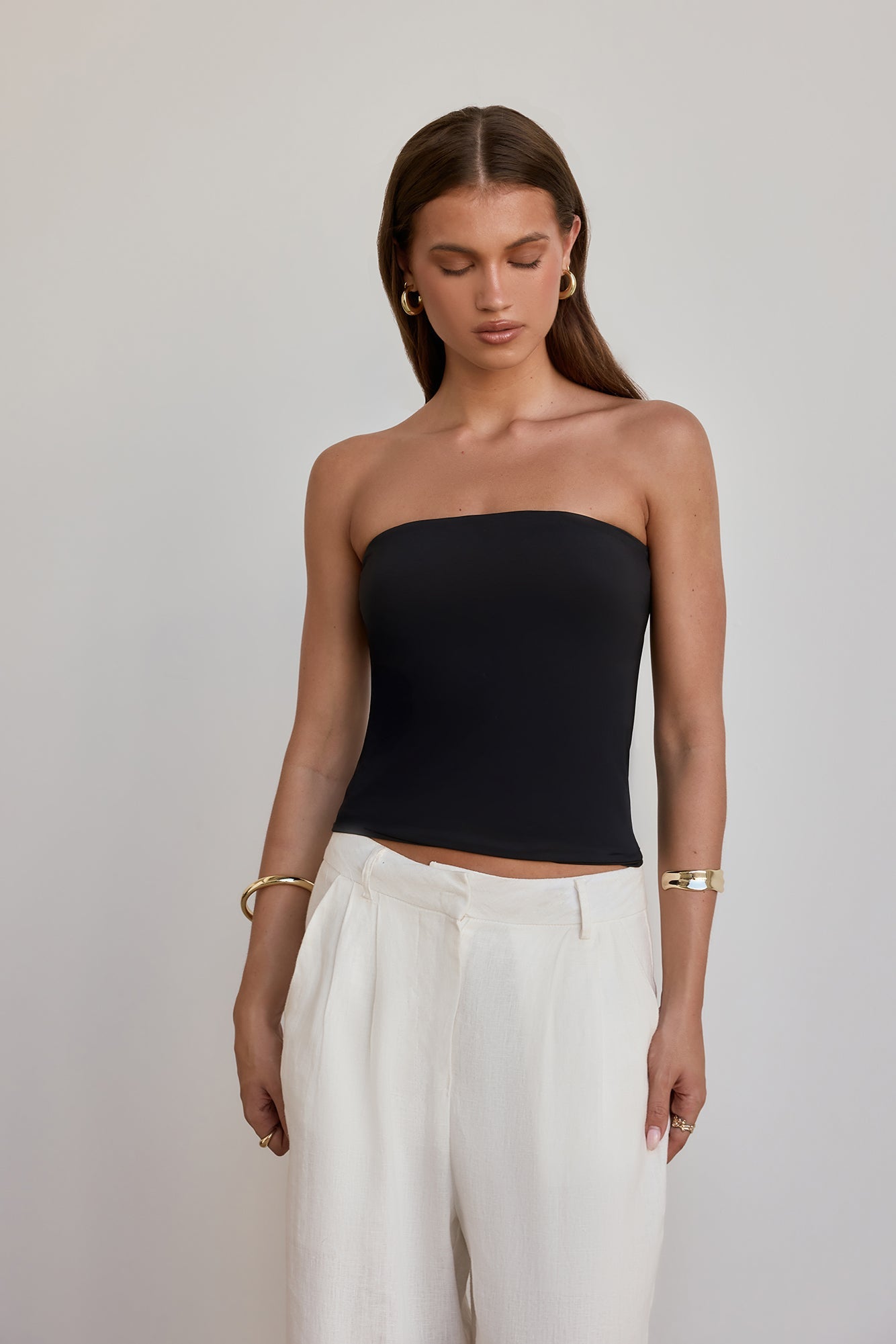 BASE Longline Strapless Bandeau Top Black