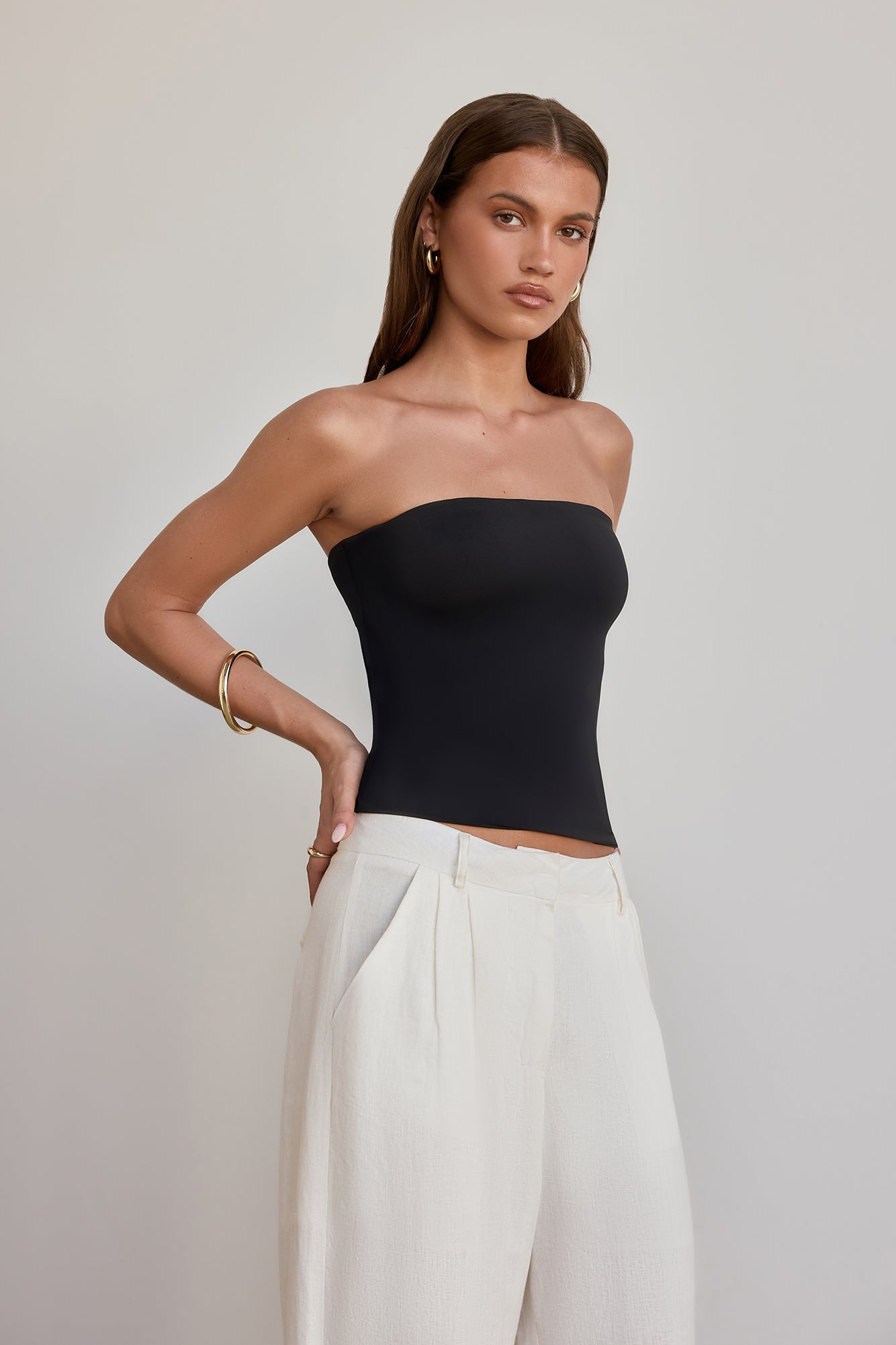 BASE Longline Strapless Bandeau Top Black