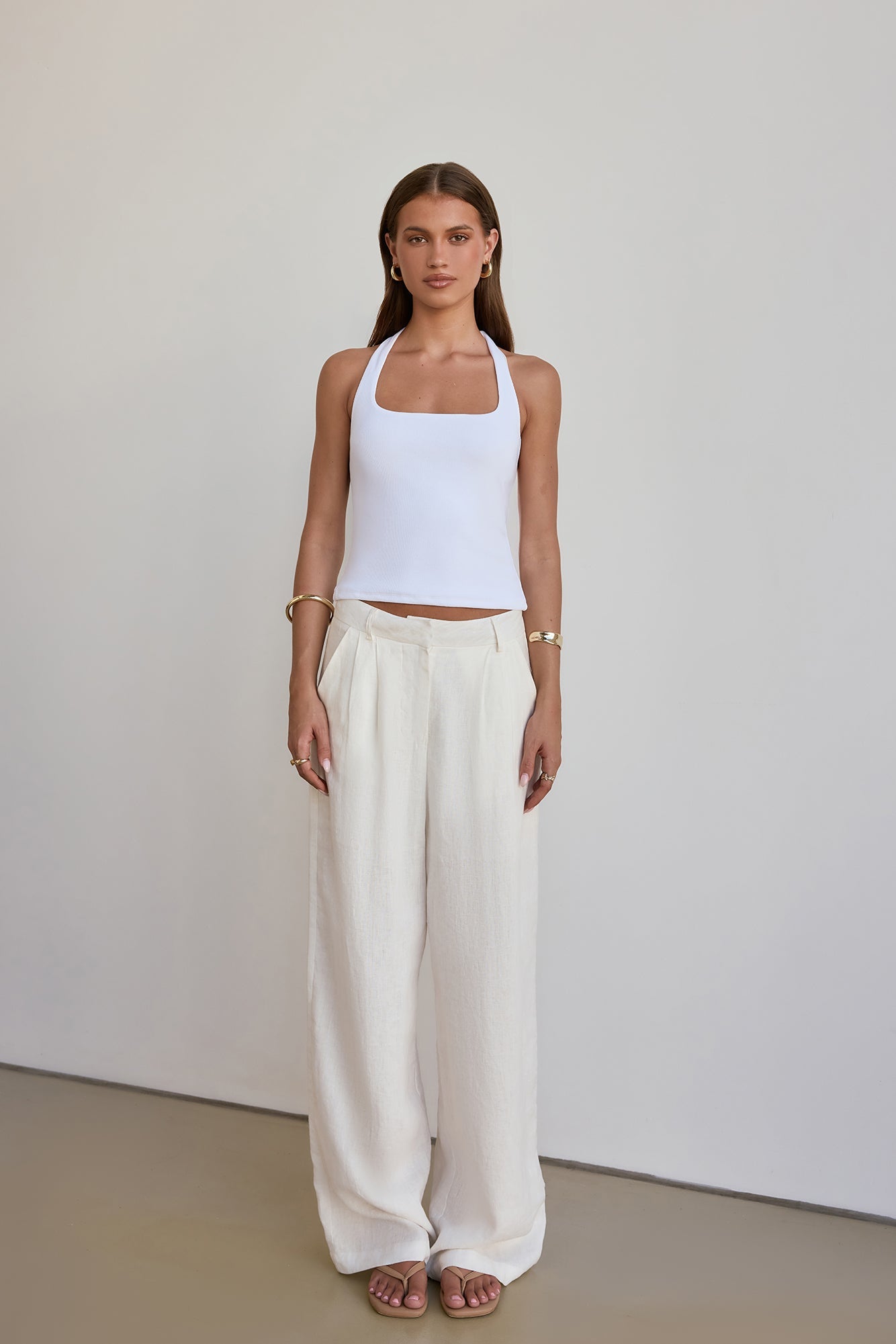 BASE Luxe Rib Simple Silhouette Halter Top White