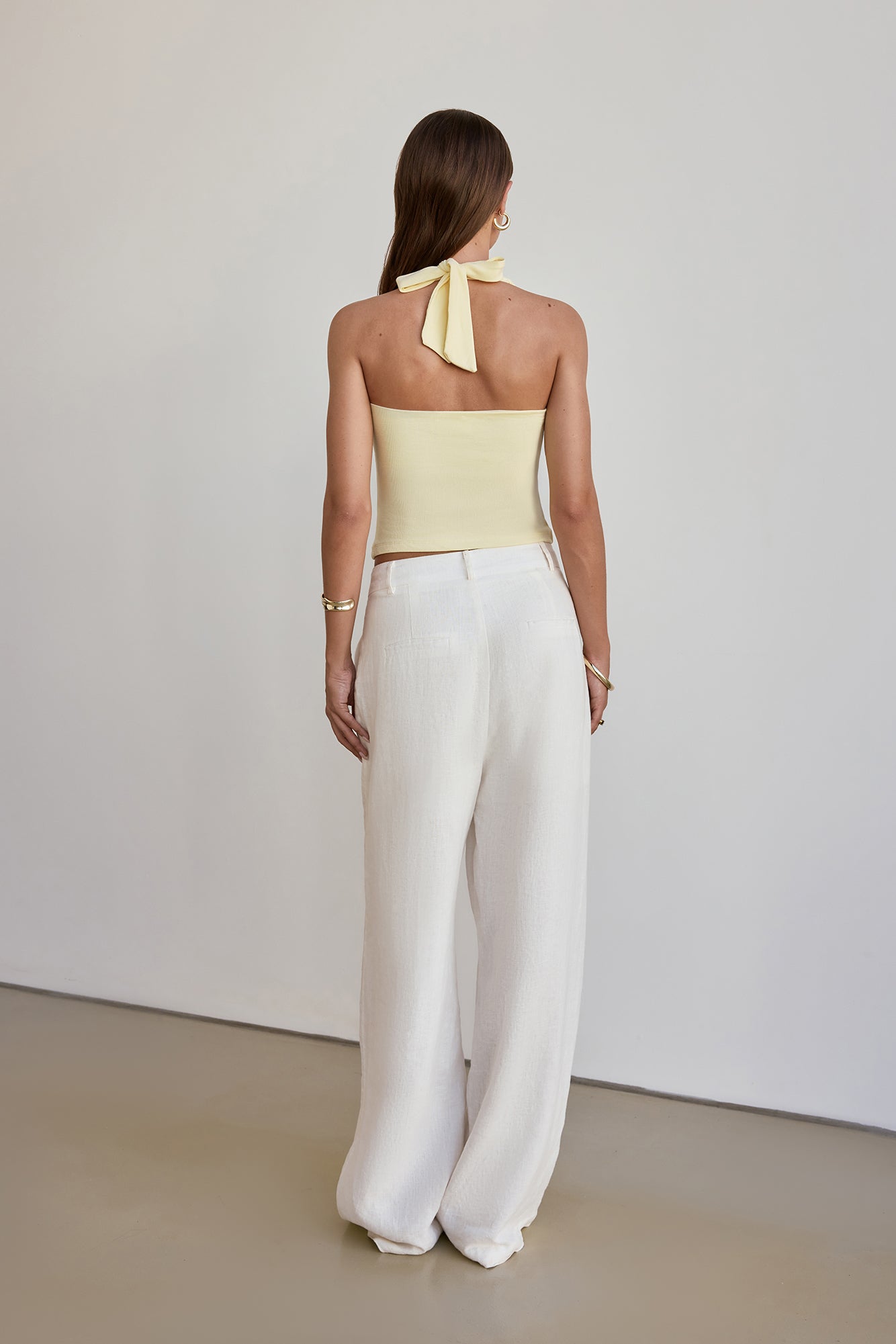 BASE Luxe Rib Simple Silhouette Halter Top Yellow