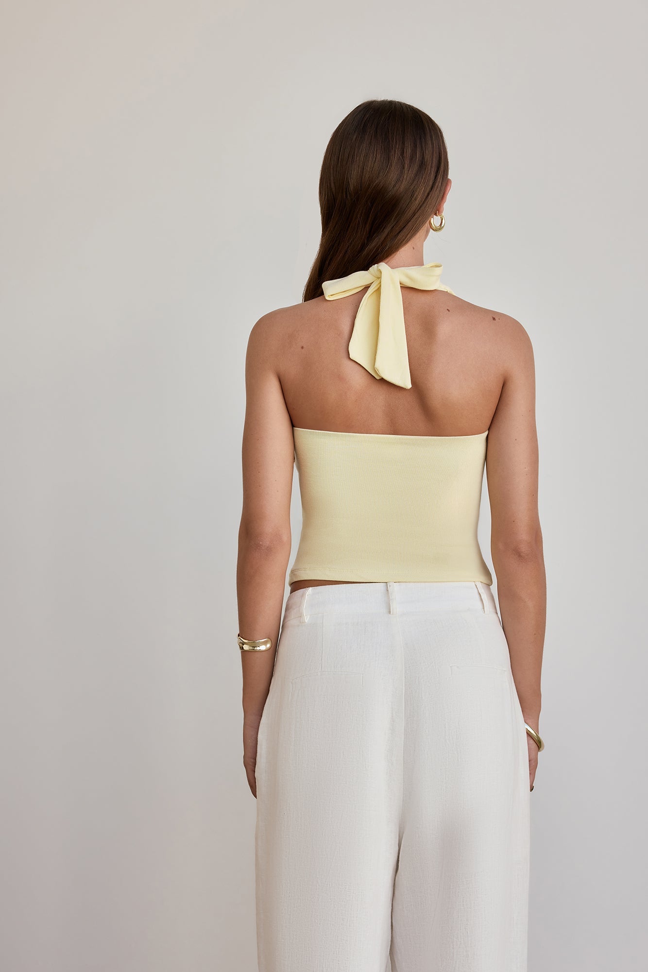 BASE Luxe Rib Simple Silhouette Halter Top Yellow