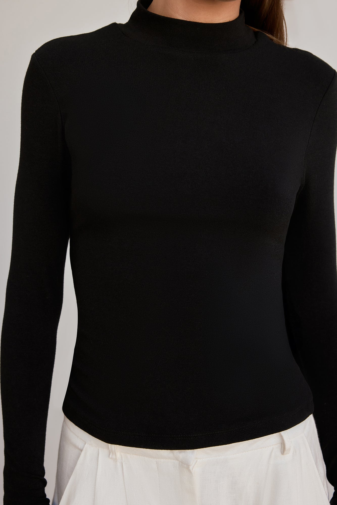 BASE Form Luxe Knit Simple High Neck Long Sleeve Top Black