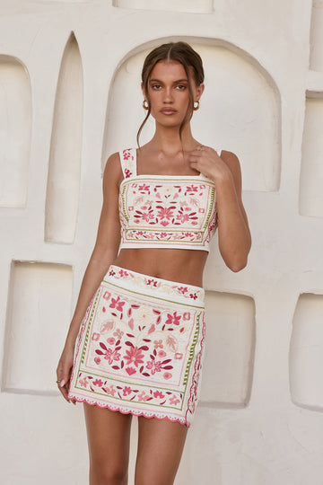 Mosaic Crop Top White Multi
