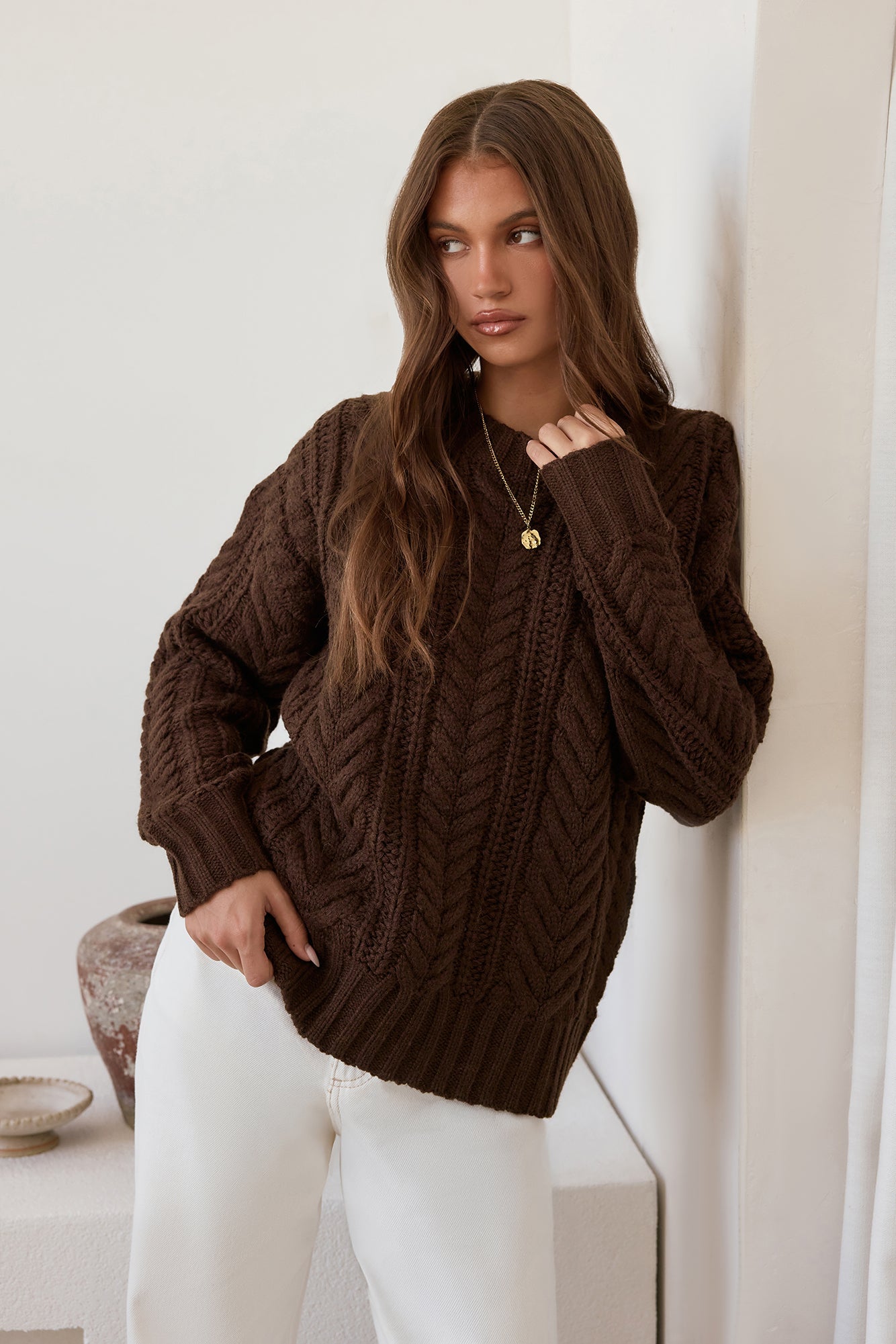 Plush Aura Knit Sweater Chocolate