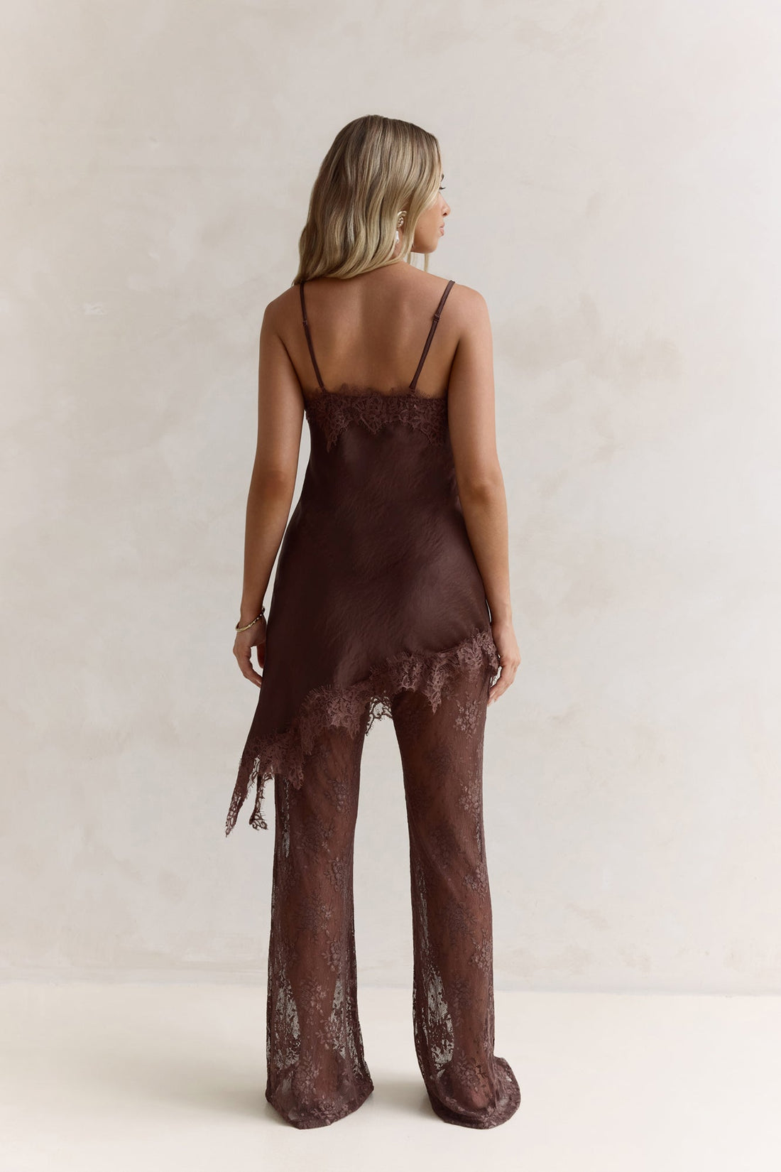 Evening Foreshore Lace Satin Set Brown