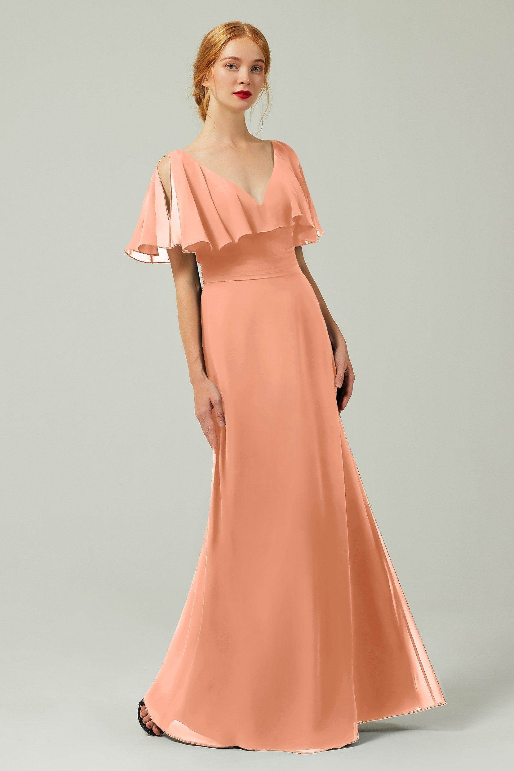 Sheath-Column Floor Length Chiffon Bridesmaid Dress Formal Dresses CB0341
