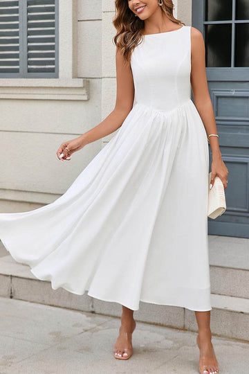 A-Line Tea Length Elastic Cloth Little White Dress 100029