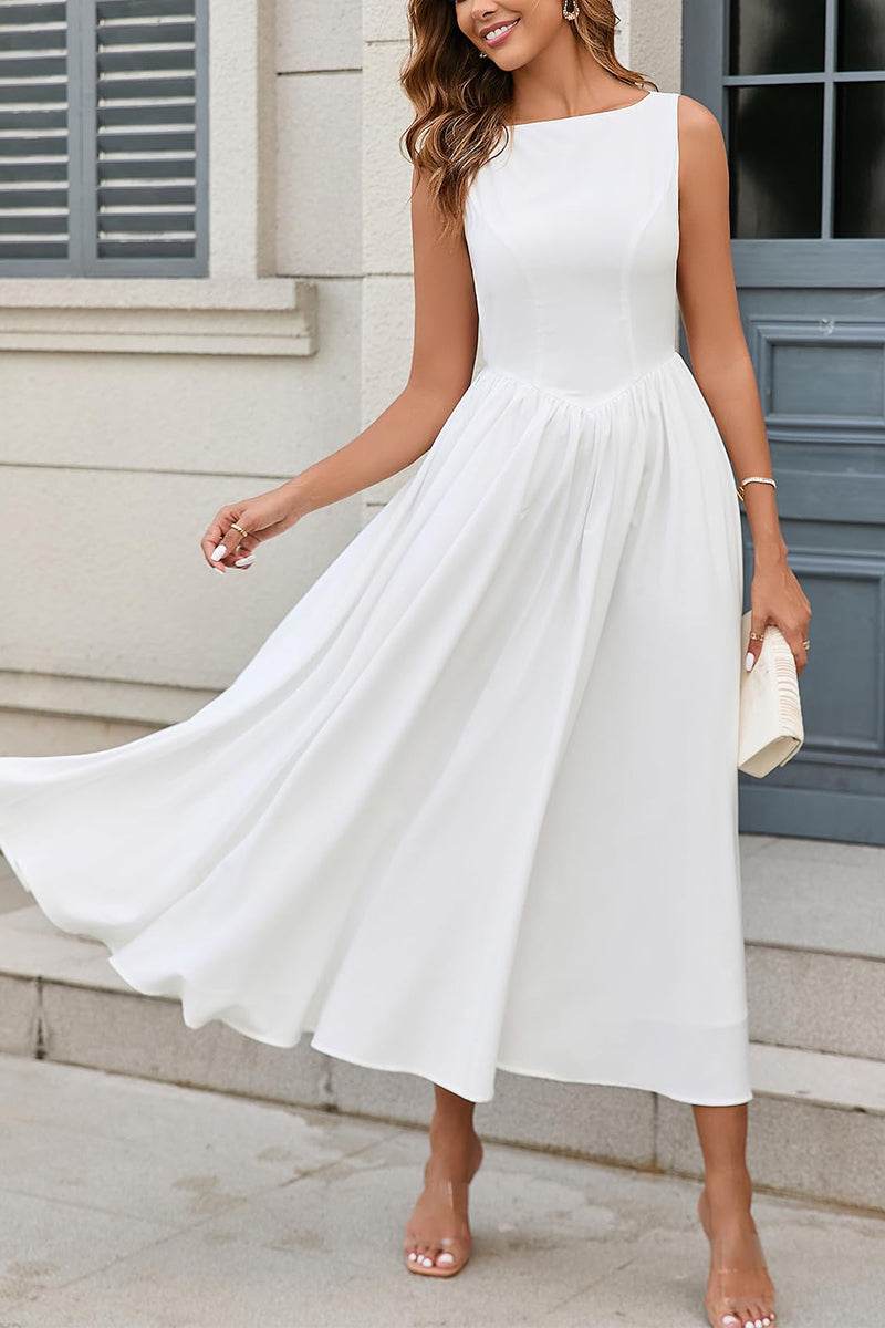 A-Line Tea Length Elastic Cloth Little White Dress 100029