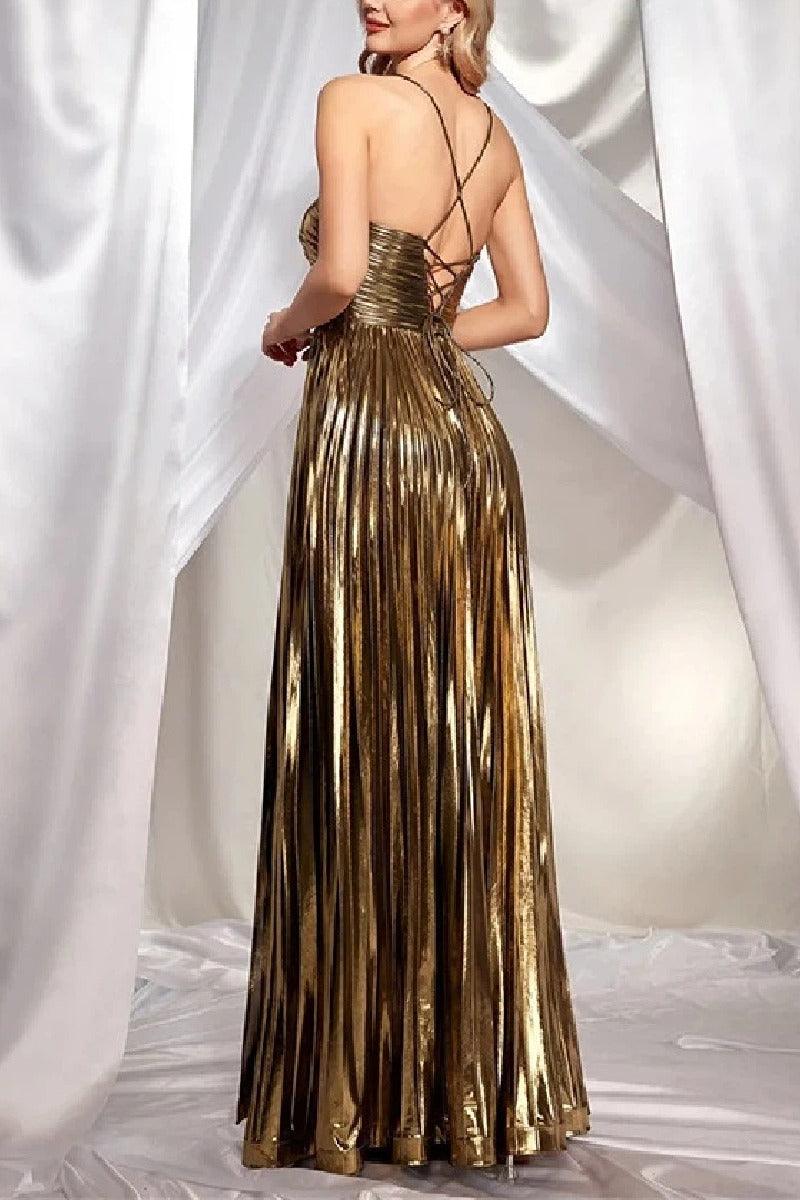 A-Line Floor Length Bronzing Fabric Wedding Guest Dress 860524354429