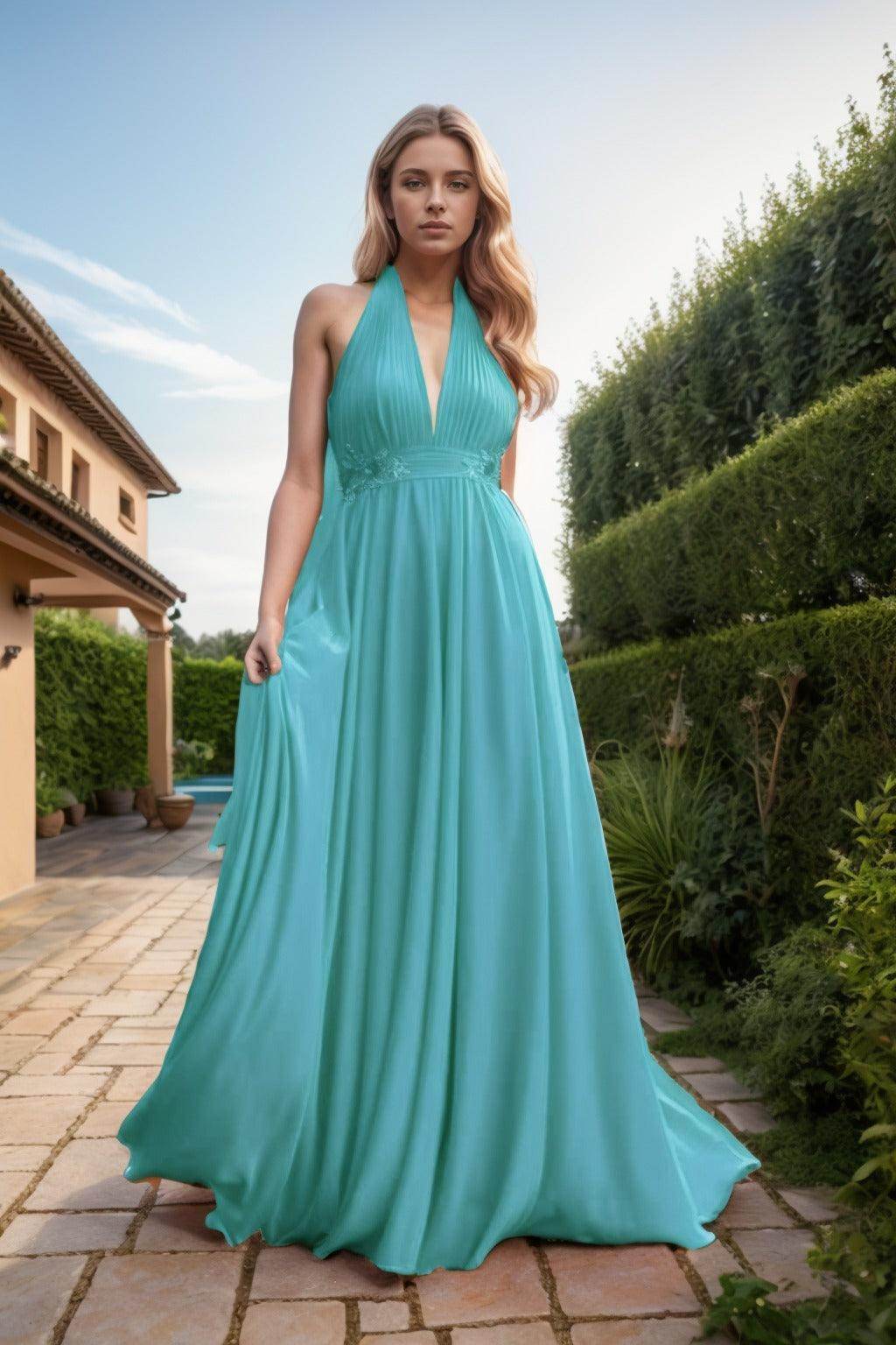 A-Line Sweep-Brush Train Chiffon Prom Dress CS0457