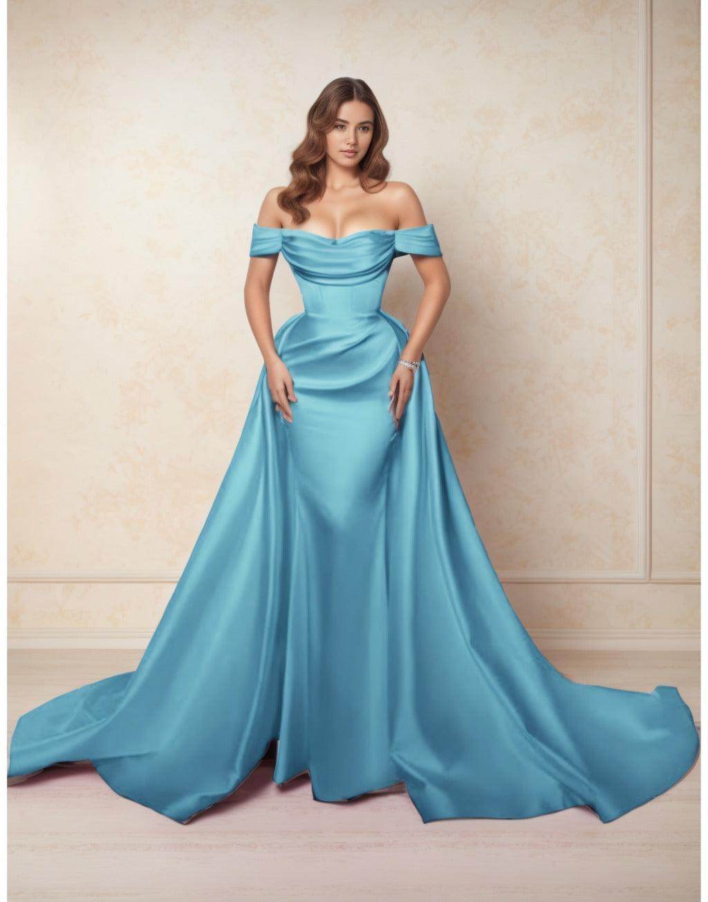 A-Line Chapel Train Satin Prom Dress CS0416