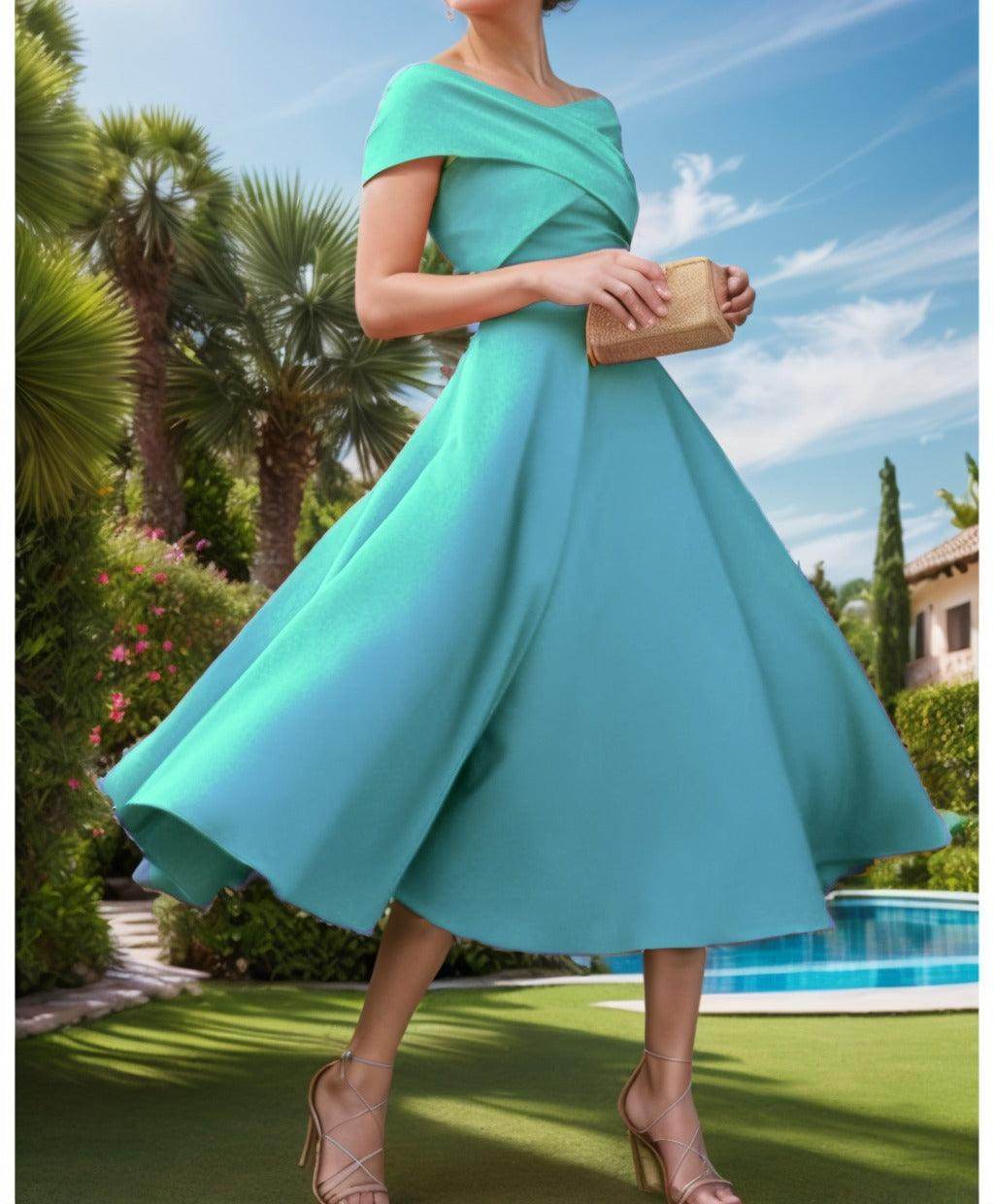 A-Line Tea Length Satin Prom Dress CS0455