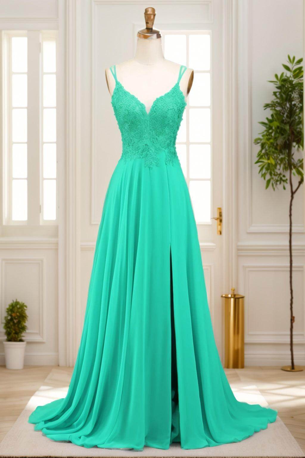 A-Line Sweep-Brush Train Chiffon Prom Dress CS0470