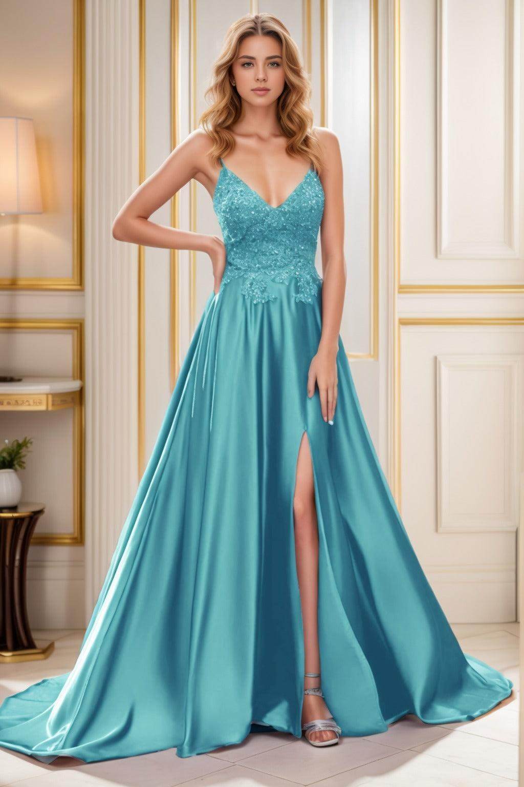 A-Line Court Train Satin Prom Dress CS0460