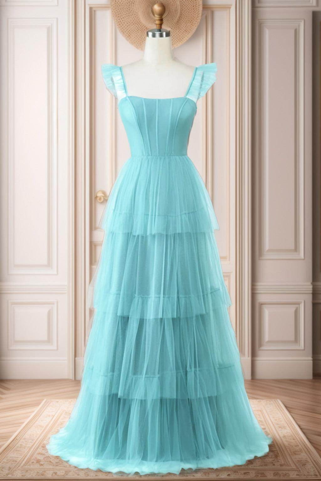 A-Line Sweep-Brush Train Tulle Prom Dress CS0471
