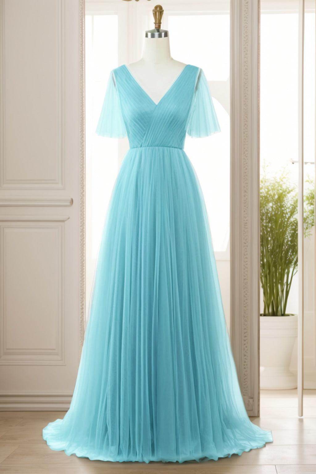 A-Line Sweep-Brush Train Tulle Prom Dress CS0472