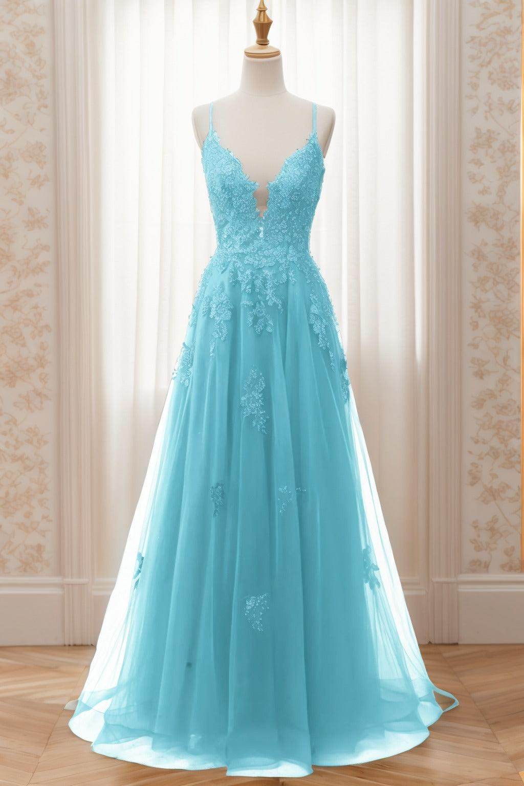 A-Line Sweep-Brush Train Tulle Prom Dress CS0463