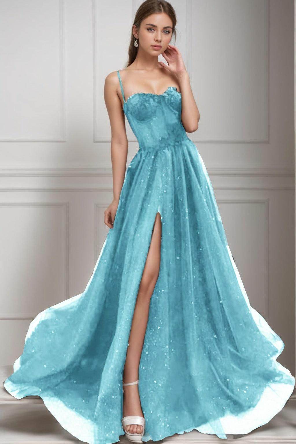 A-Line Sweep-Brush Train Tulle Prom Dress CS0439