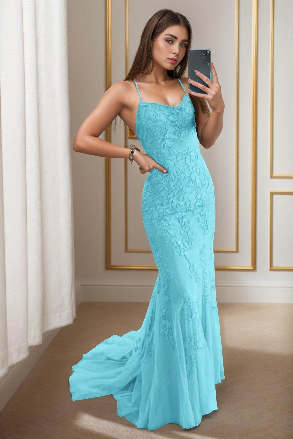 Trumpet-Mermaid Sweep-Brush Train Tulle Prom Dress CS0398