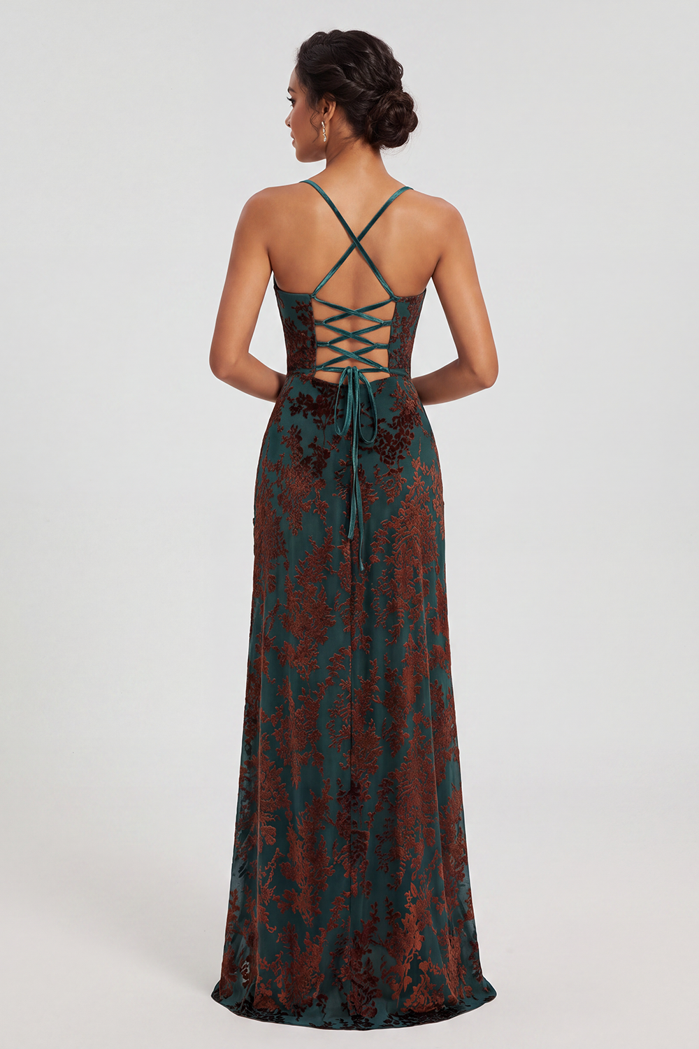 Dark Green Sheath Velvet Spaghetti Straps Long Bridesmaid Dress