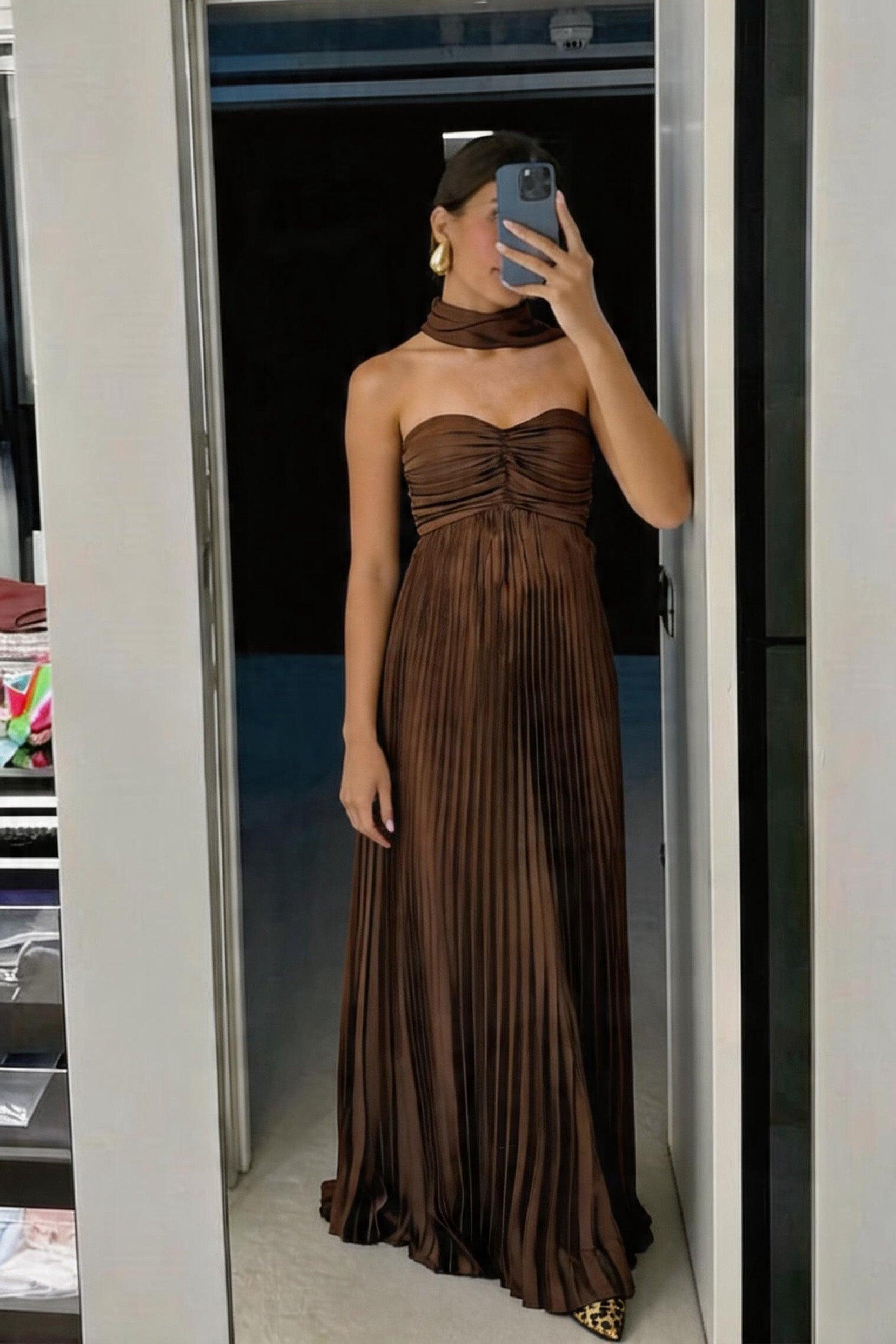 A-line Maxi Pleated Spandex Satin Formal Evening Dresses 937501662612