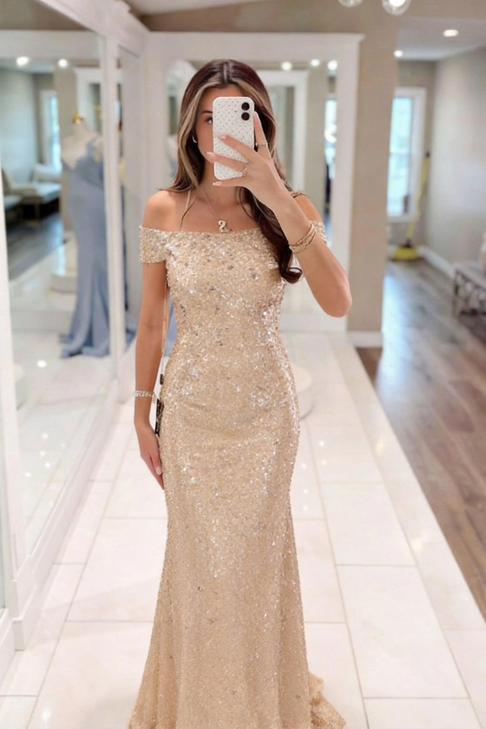 Sheath-Column Maxi Sequined Mother Of The Bride Dress CM0285