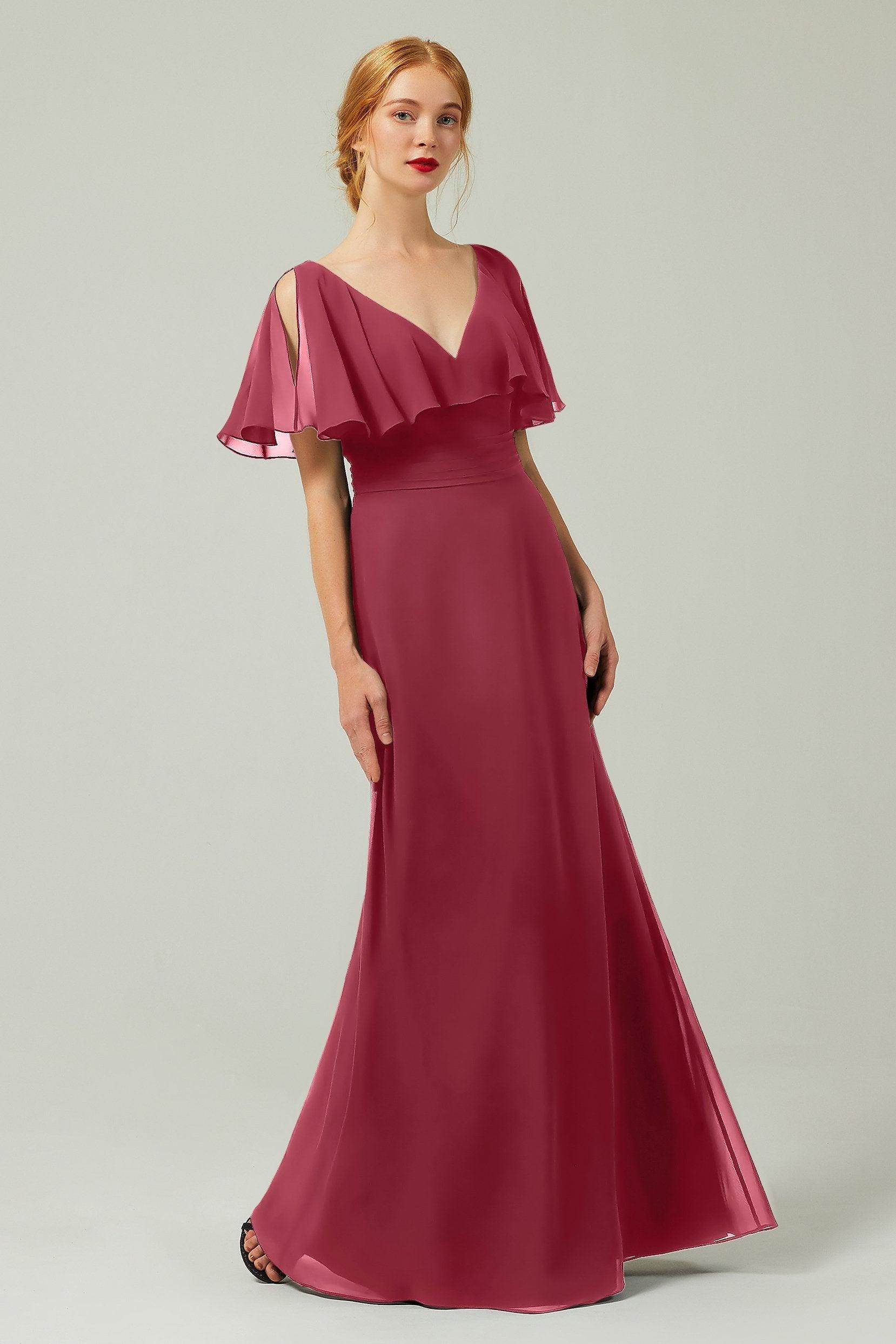 Sheath-Column Floor Length Chiffon Bridesmaid Dress Formal Dresses CB0341
