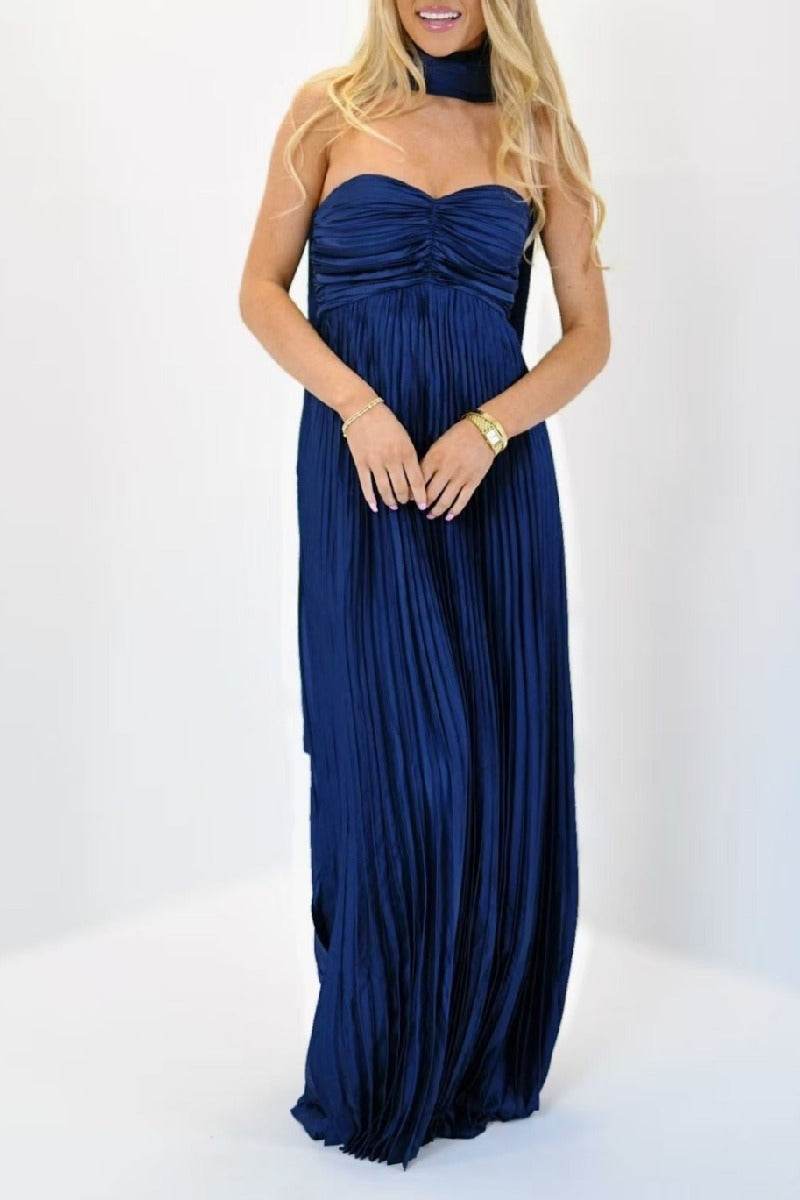A-line Maxi Pleated Spandex Satin Formal Evening Dresses 937501662612