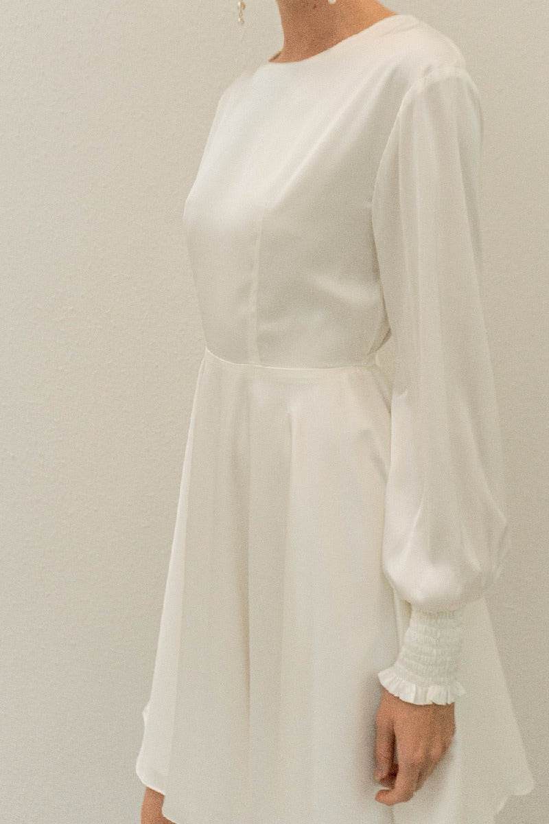 A-Line Knee Length Forged Chiffon Little White Dress 100008