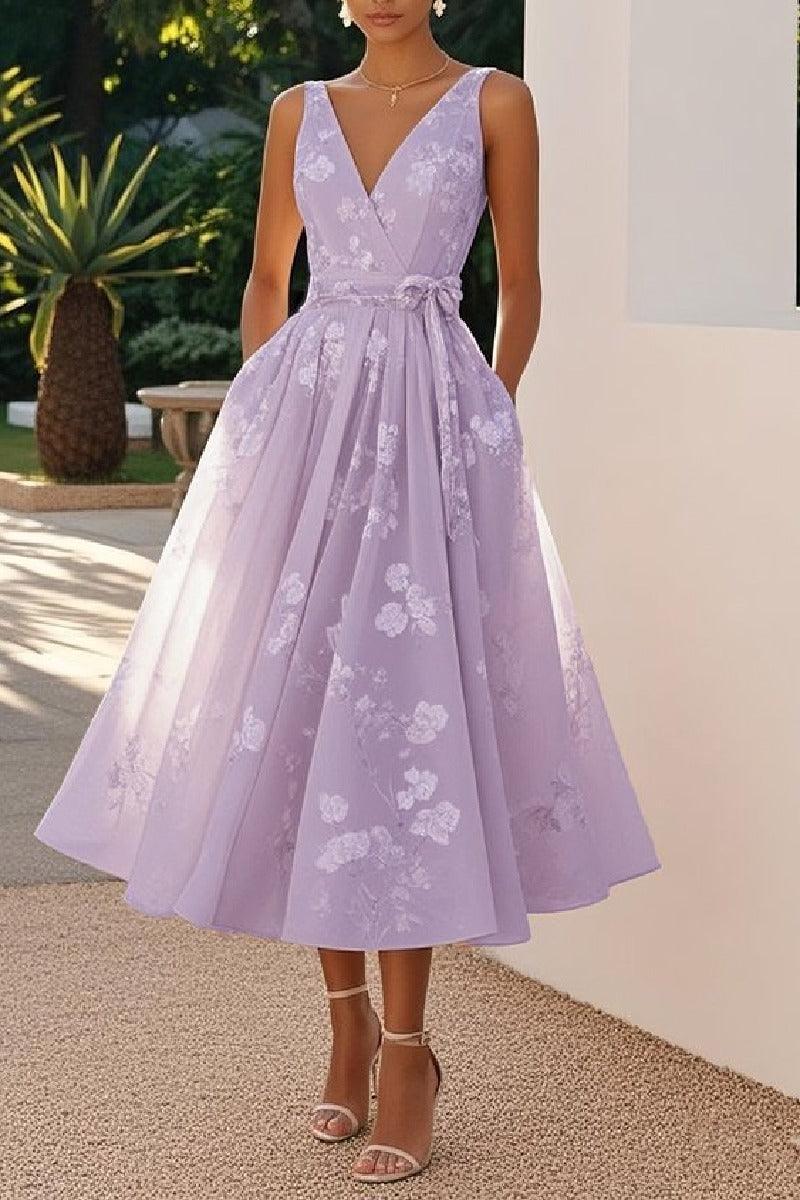 A-Line Tea Length Wedding Guest Dress 936977177647