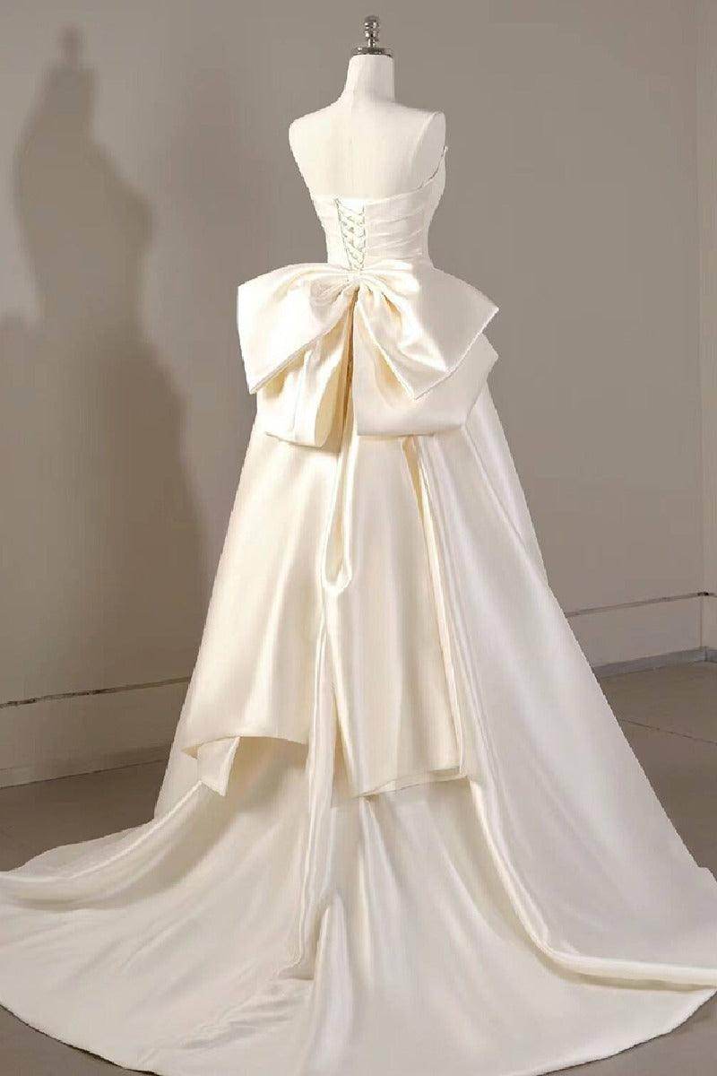 A-Line Sweep-Brush Train Mikado Wedding Dress 814546469493