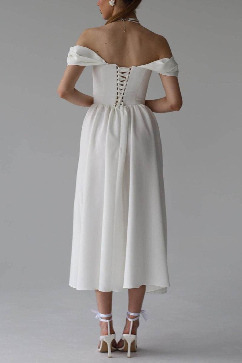 A-Line Tea Length  Elastic Cloth Little White Dress 100005
