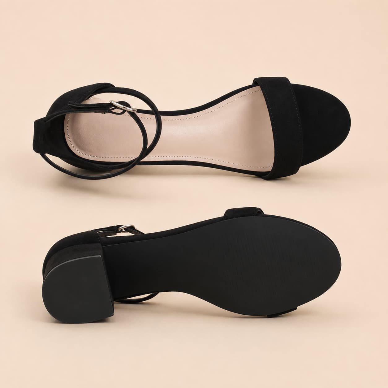 Suede Open Toe Block Heel Sandals Ankle Strap Elegant Design Shoes 712879946993