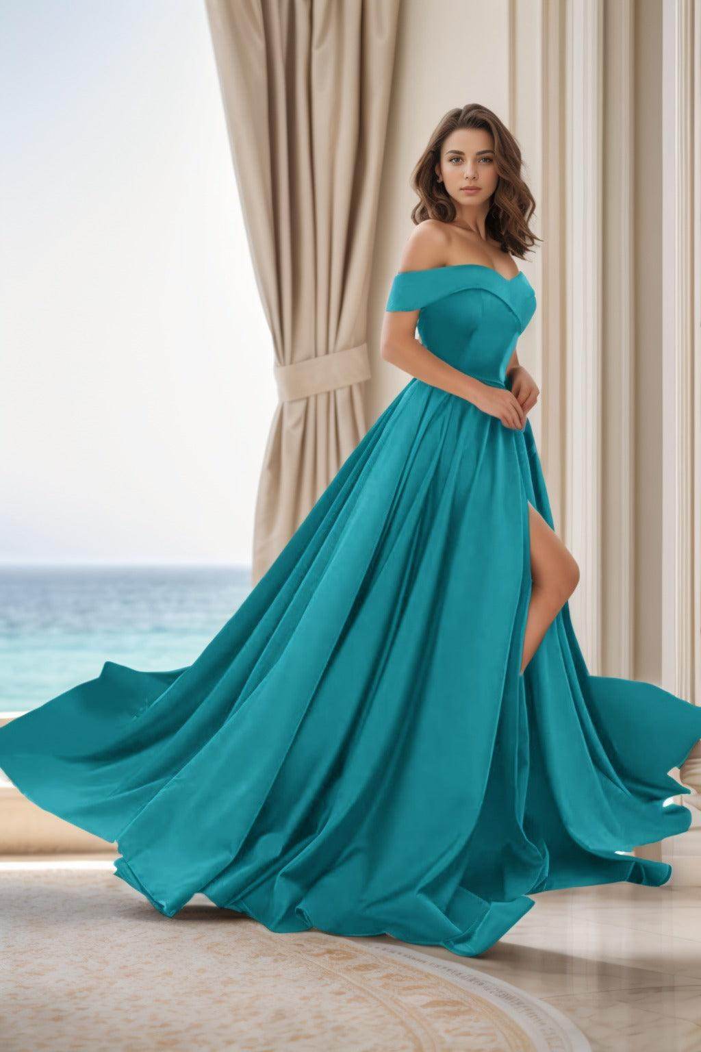 A-Line Court Train Satin Prom Dress CS0405