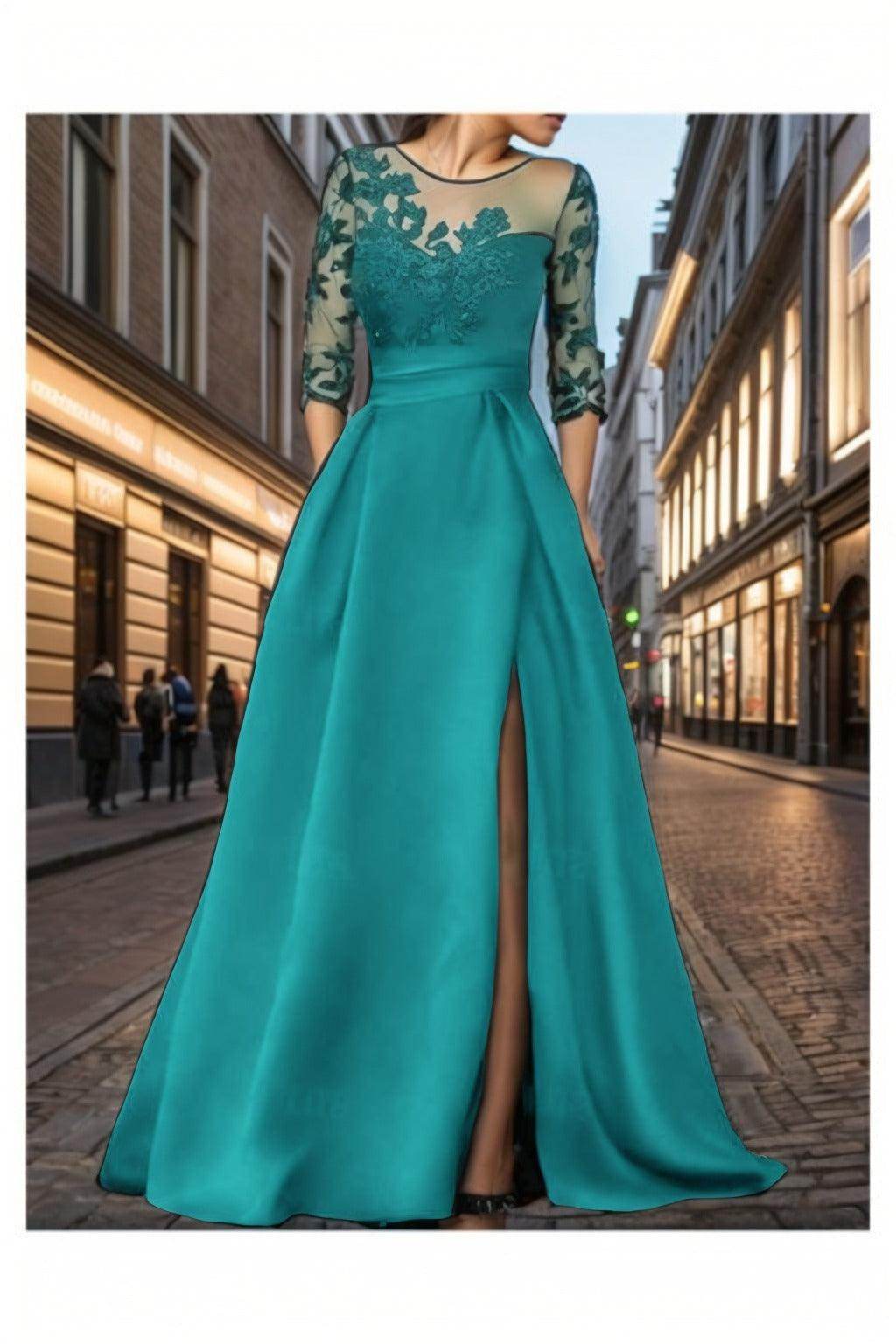 A-Line Sweep-Brush Train Satin Prom Dress CS0456
