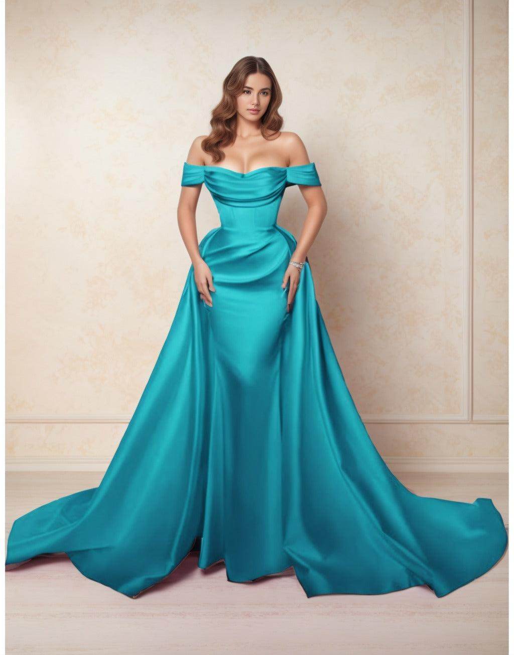 A-Line Chapel Train Satin Prom Dress CS0416