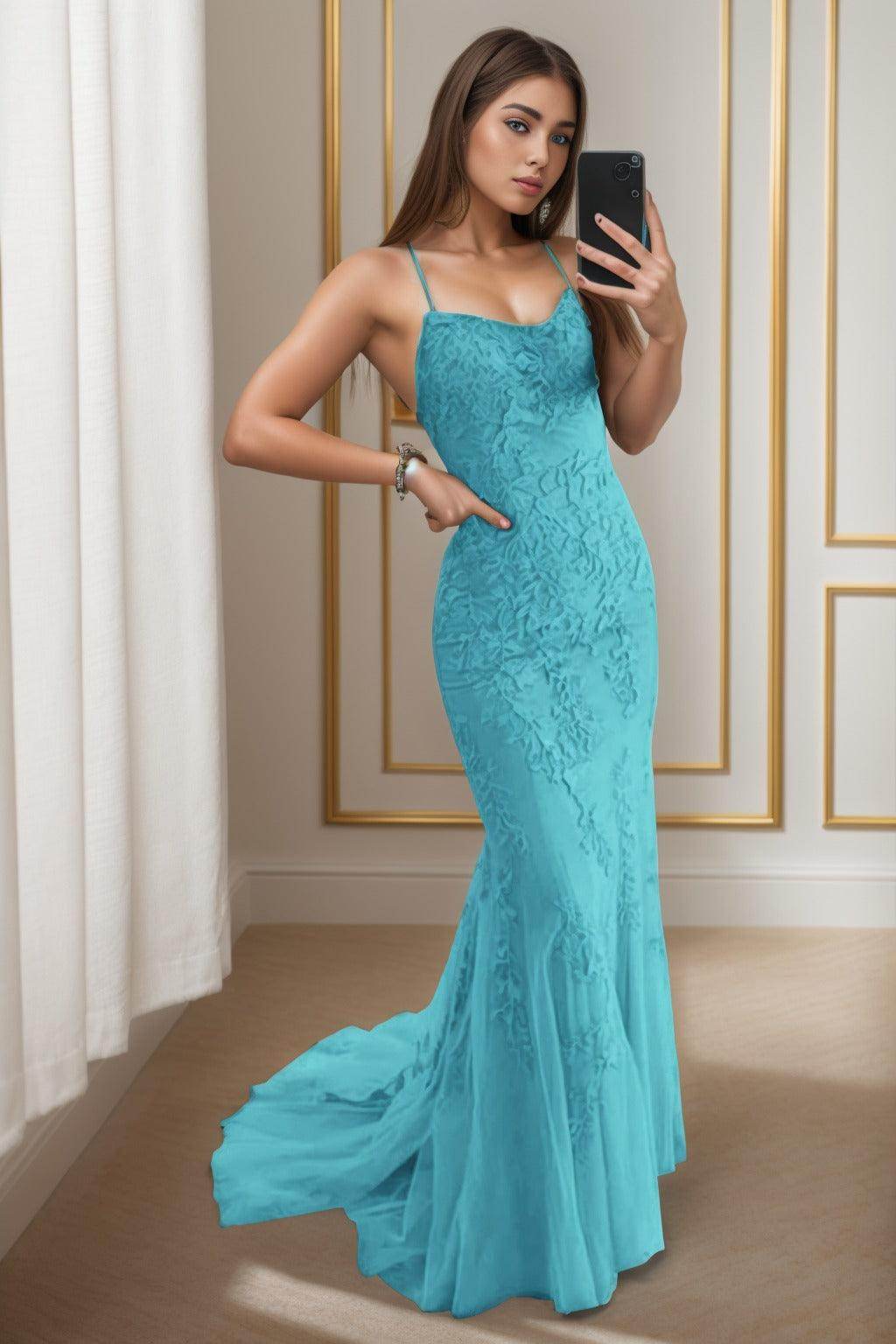 Trumpet-Mermaid Sweep-Brush Train Tulle Prom Dress CS0398