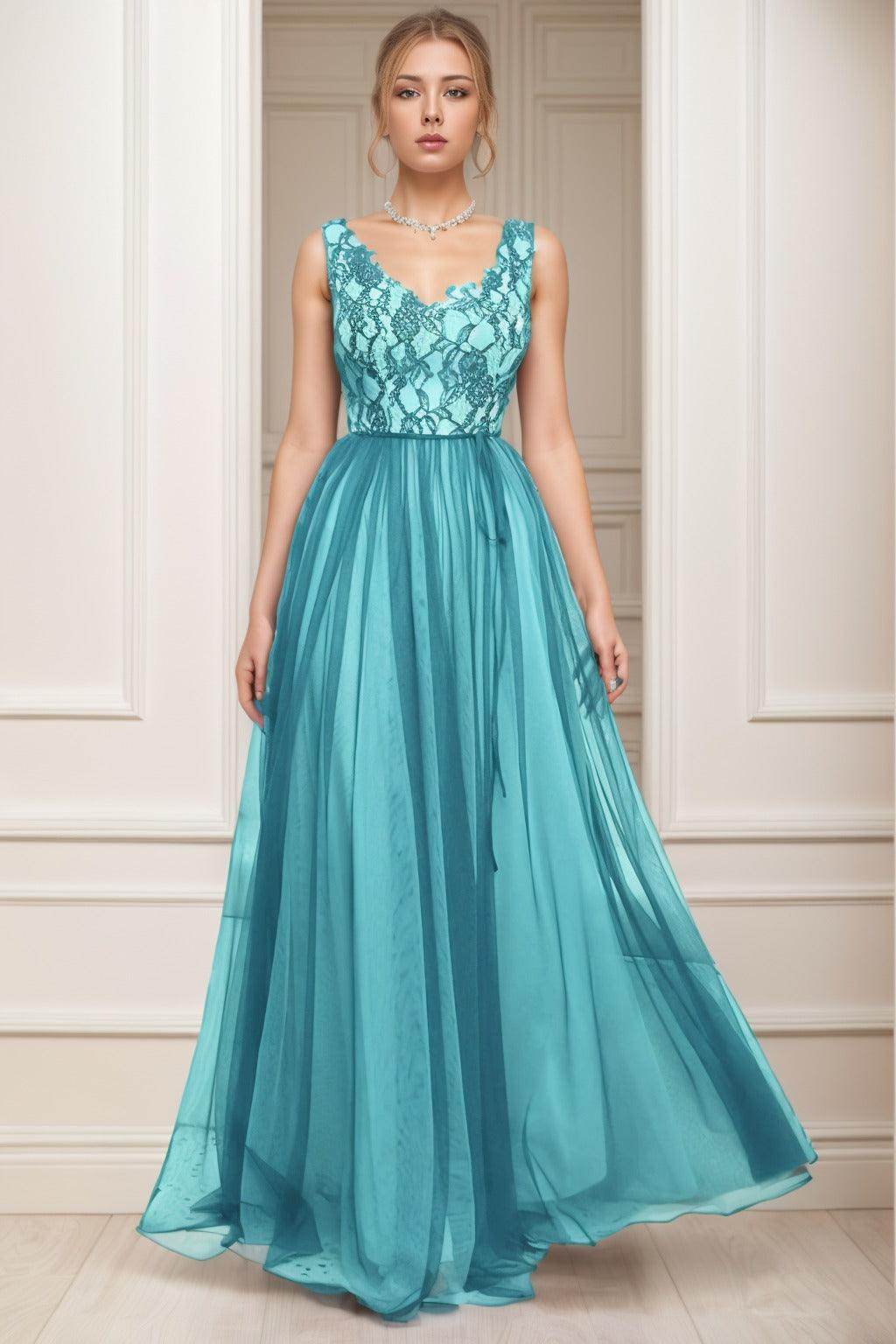 A-Line Sweep-Brush Train Tulle Prom Dress CS0466