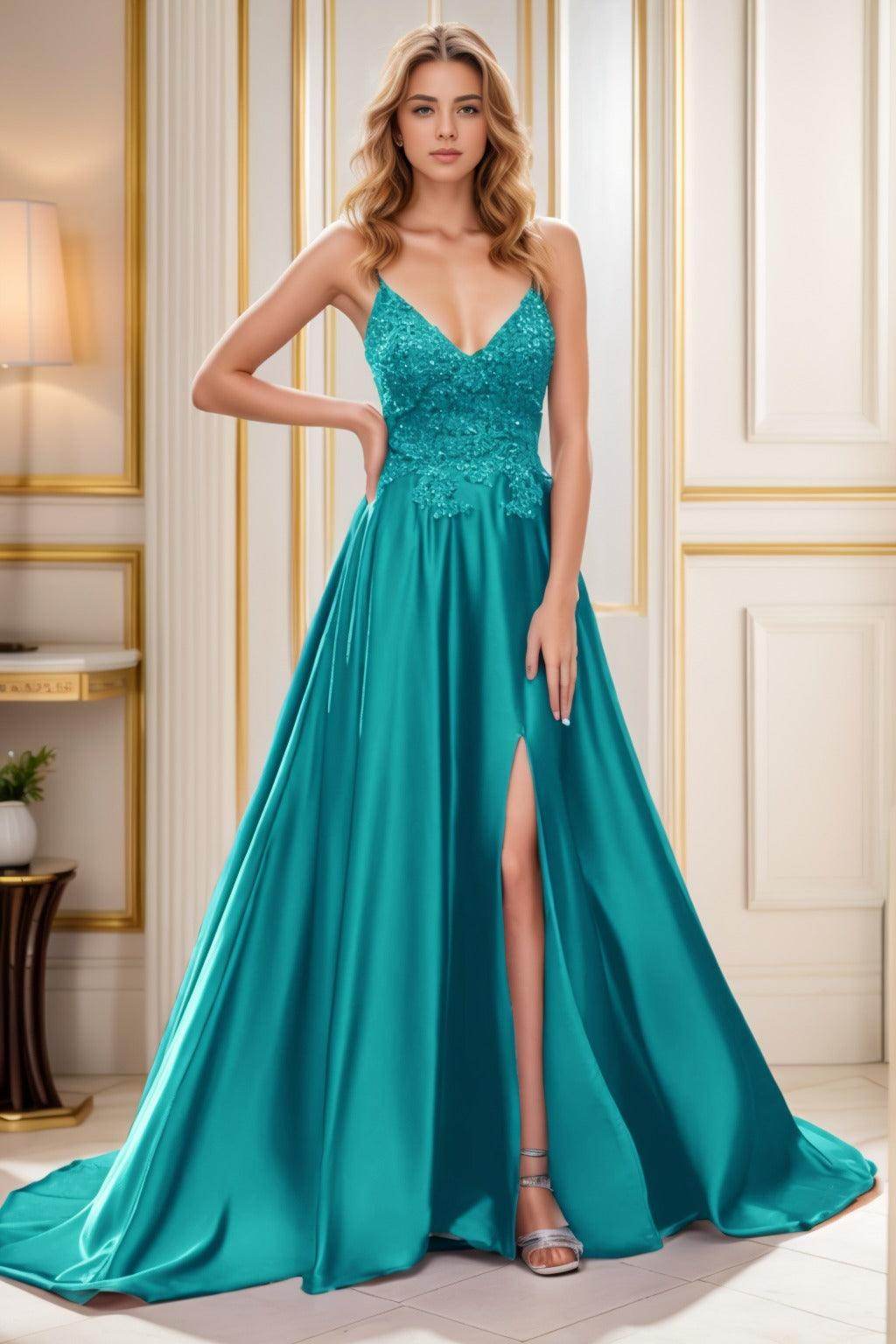 A-Line Court Train Satin Prom Dress CS0460
