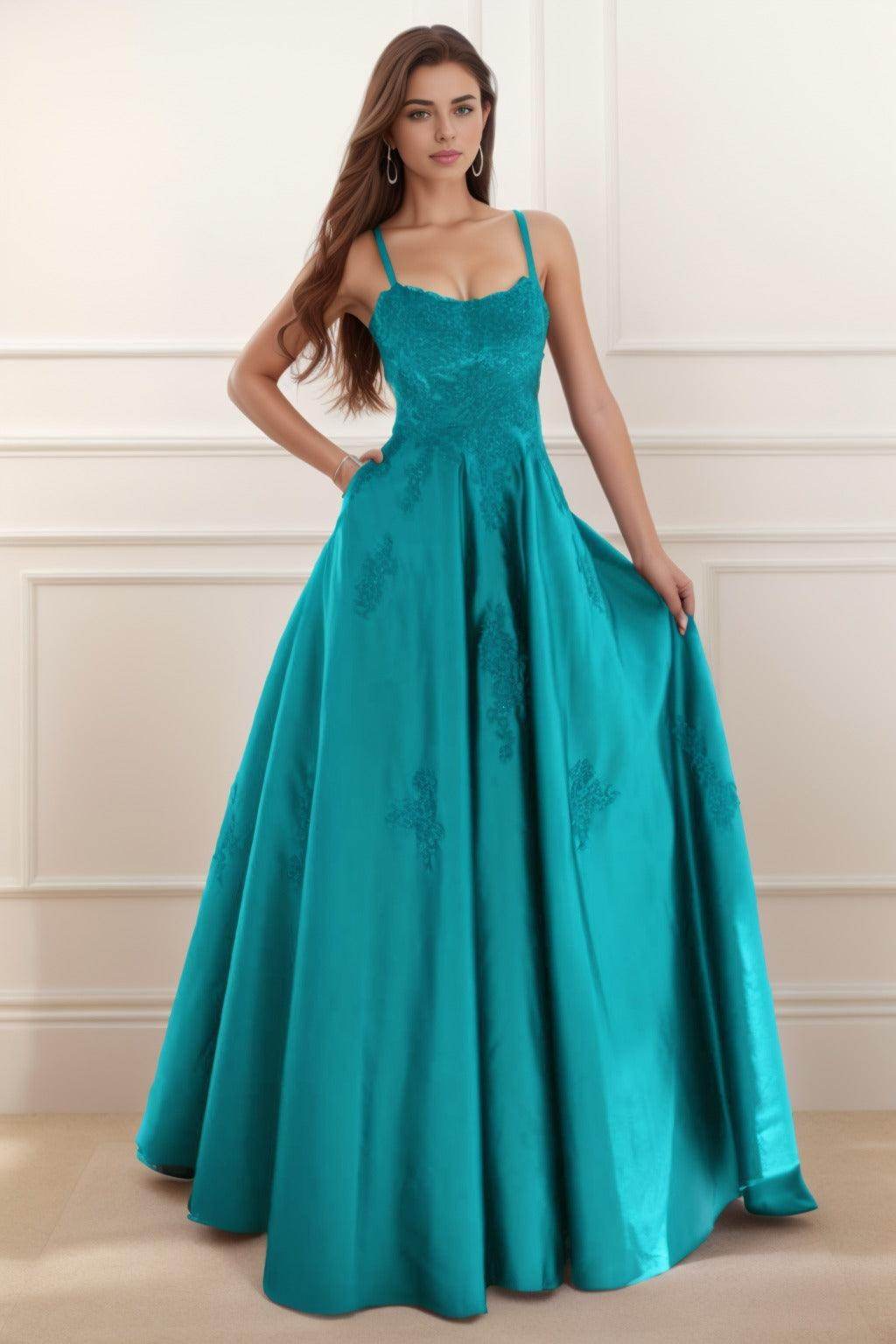 A-Line Floor Length Satin Prom Dress CS0458