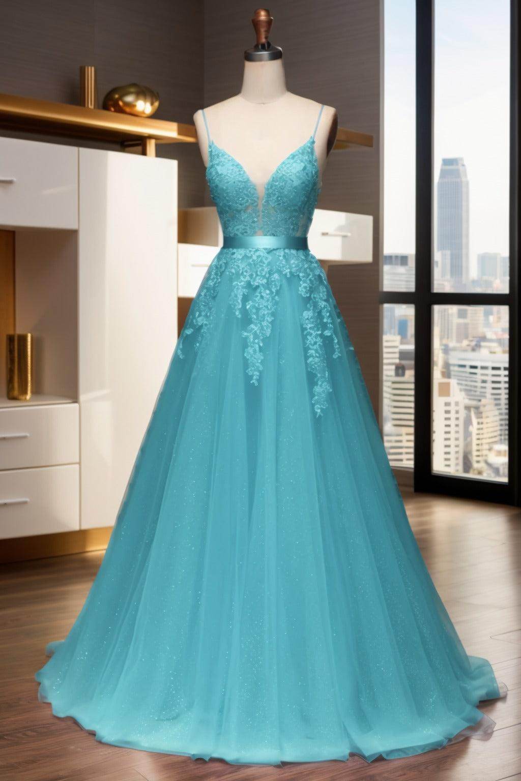 A-Line Sweep-Brush Train Tulle Prom Dress CS0464